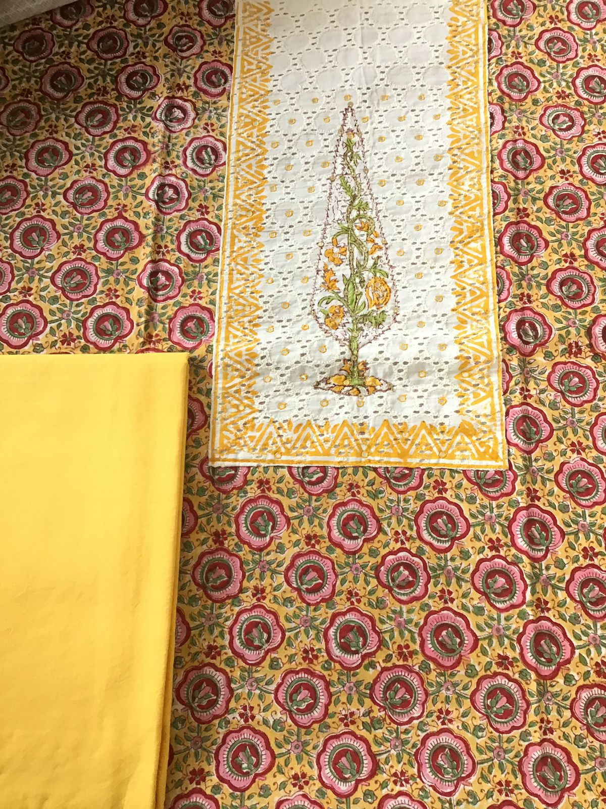 Pure Cotton Printed Embroidered Suit - Yellow