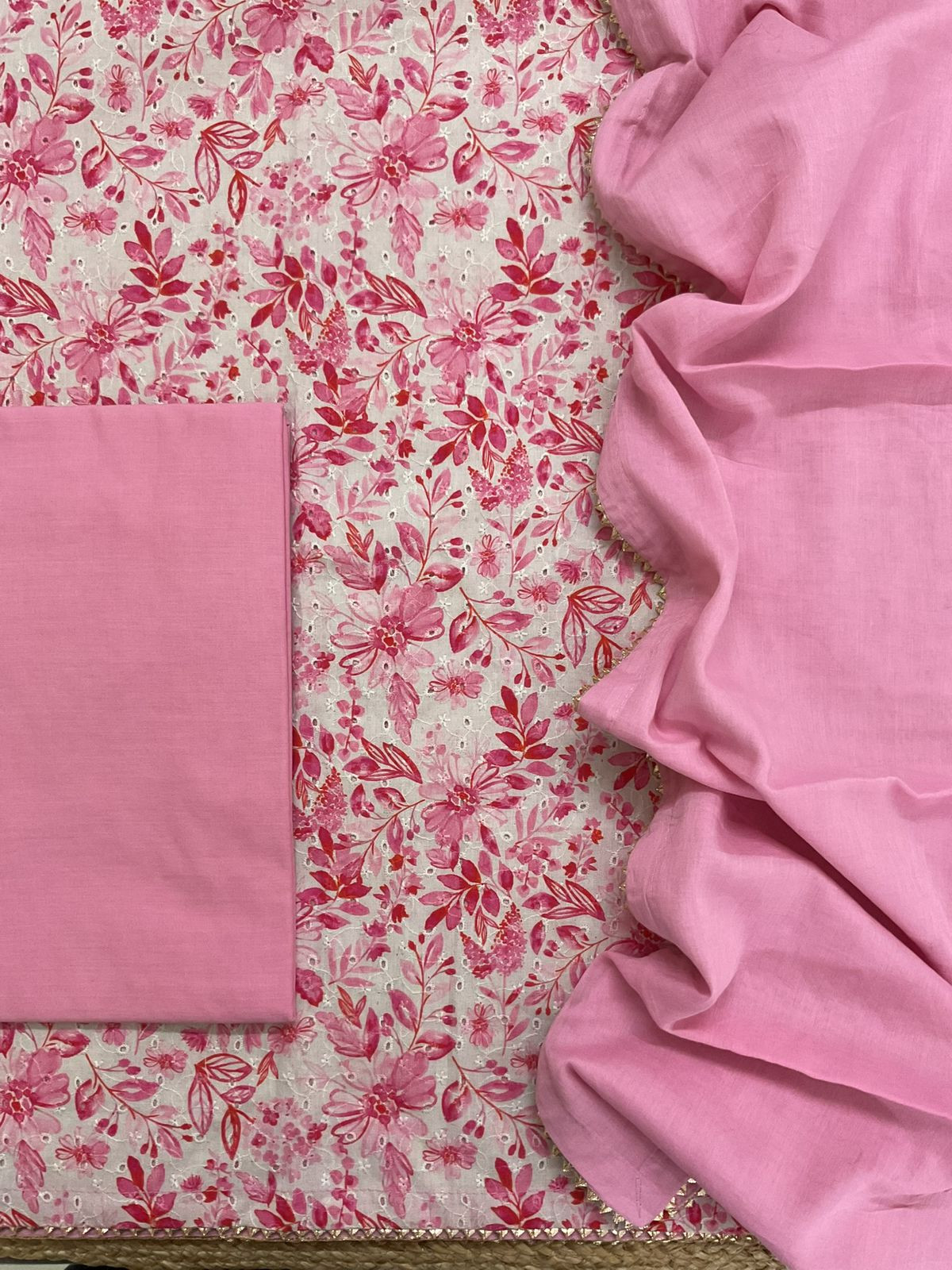 Pure Hakoba Cotton Printed Suit - Pink