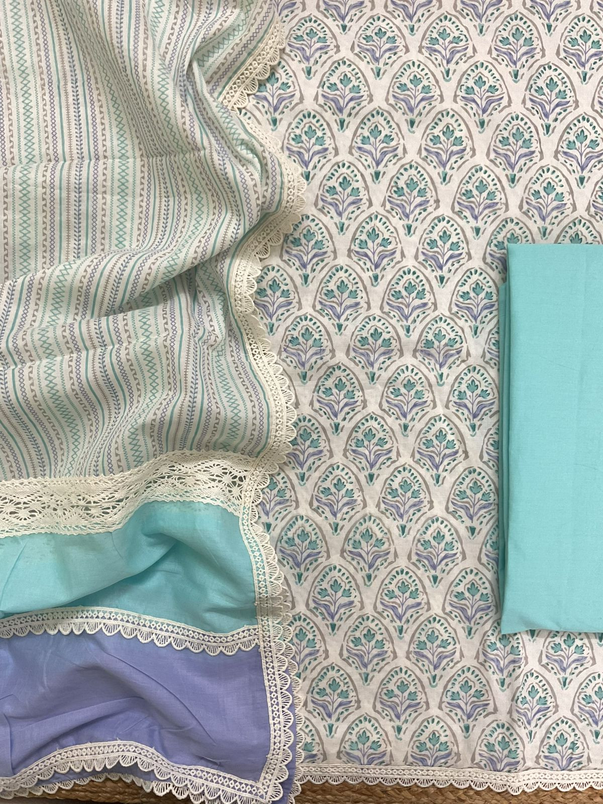 Pure Cotton Printed Embroidered Suit - Offwhite