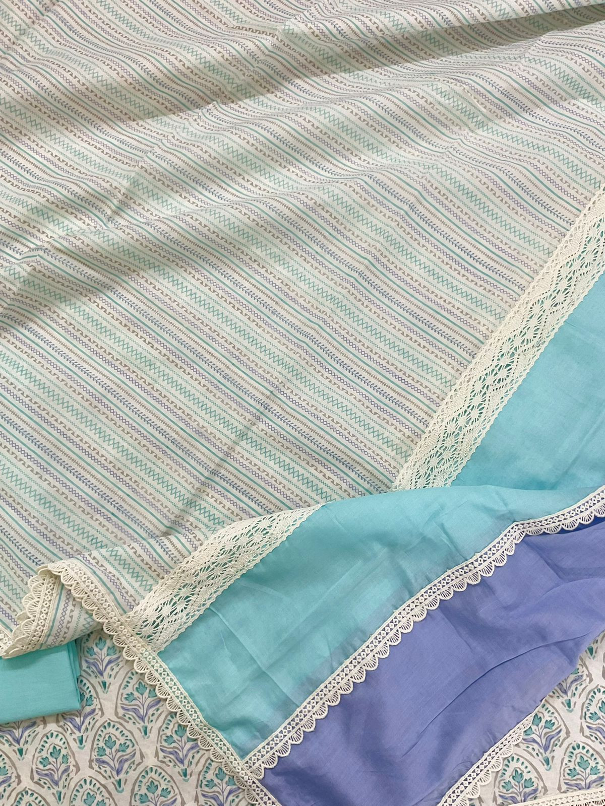 Pure Cotton Printed Embroidered Suit - Offwhite