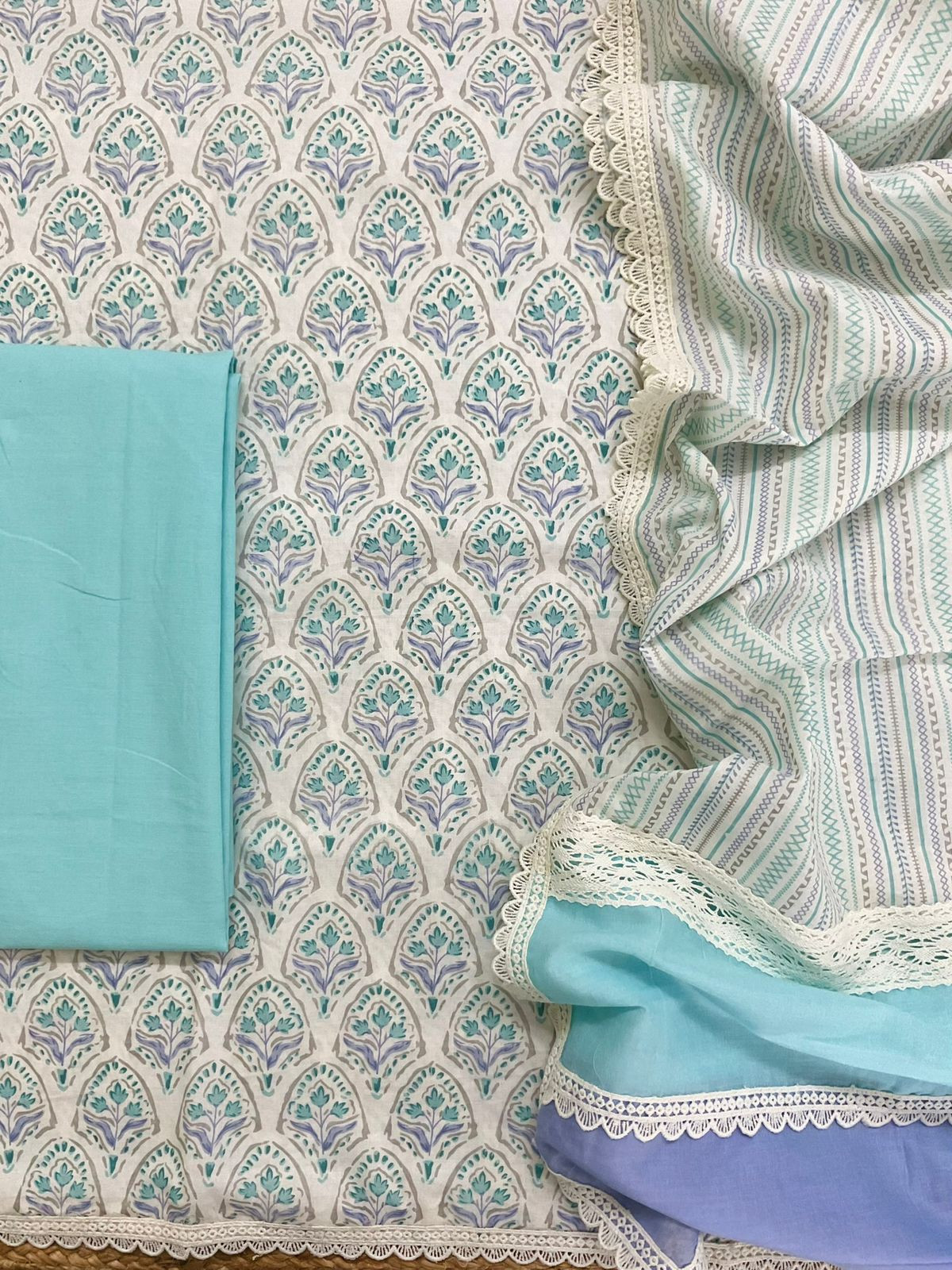 Pure Cotton Printed Embroidered Suit - Offwhite