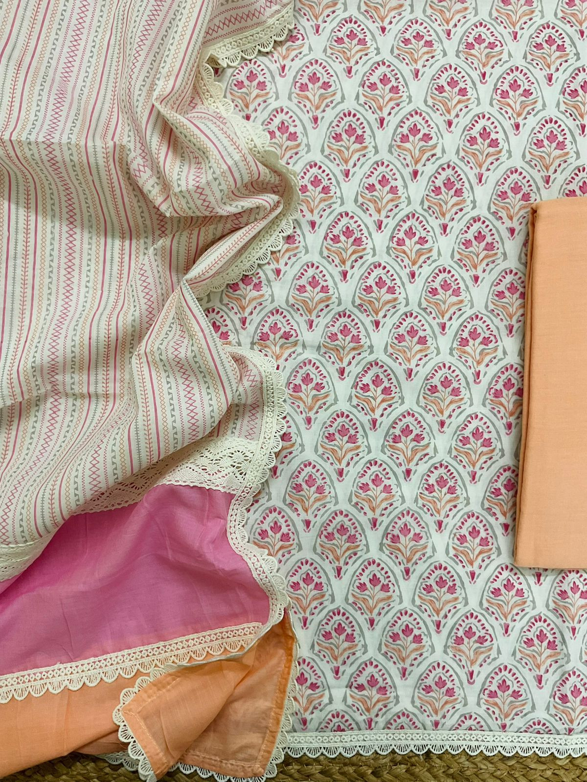 Pure Cotton Printed Embroidered Suit - Offwhite