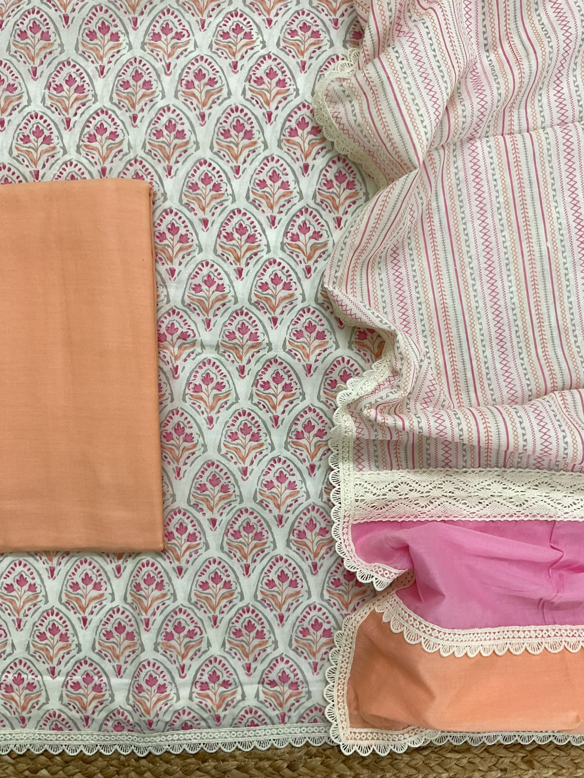 Pure Cotton Printed Embroidered Suit - Offwhite