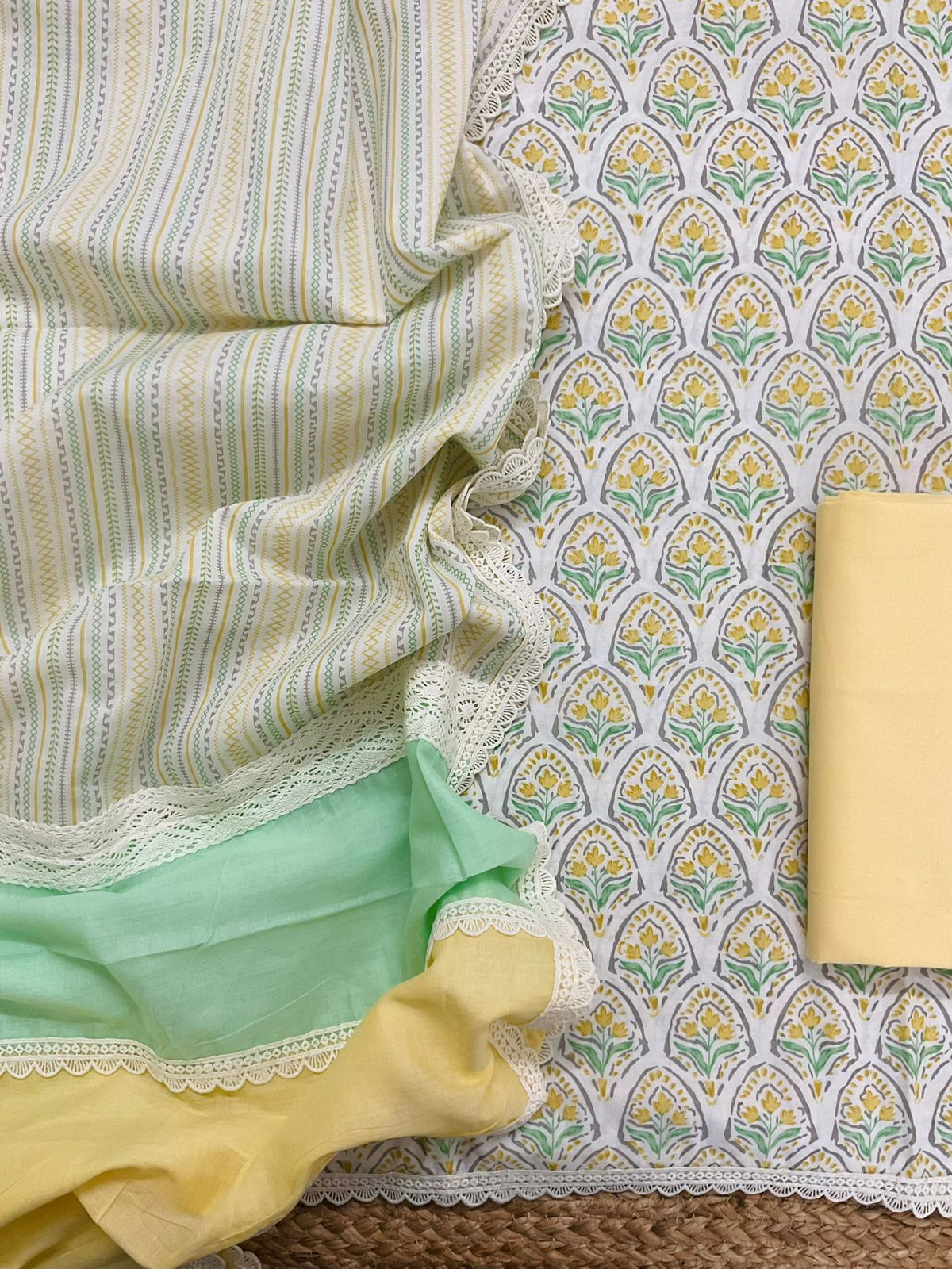 Pure Cotton Printed Embroidered Suit - Offwhite