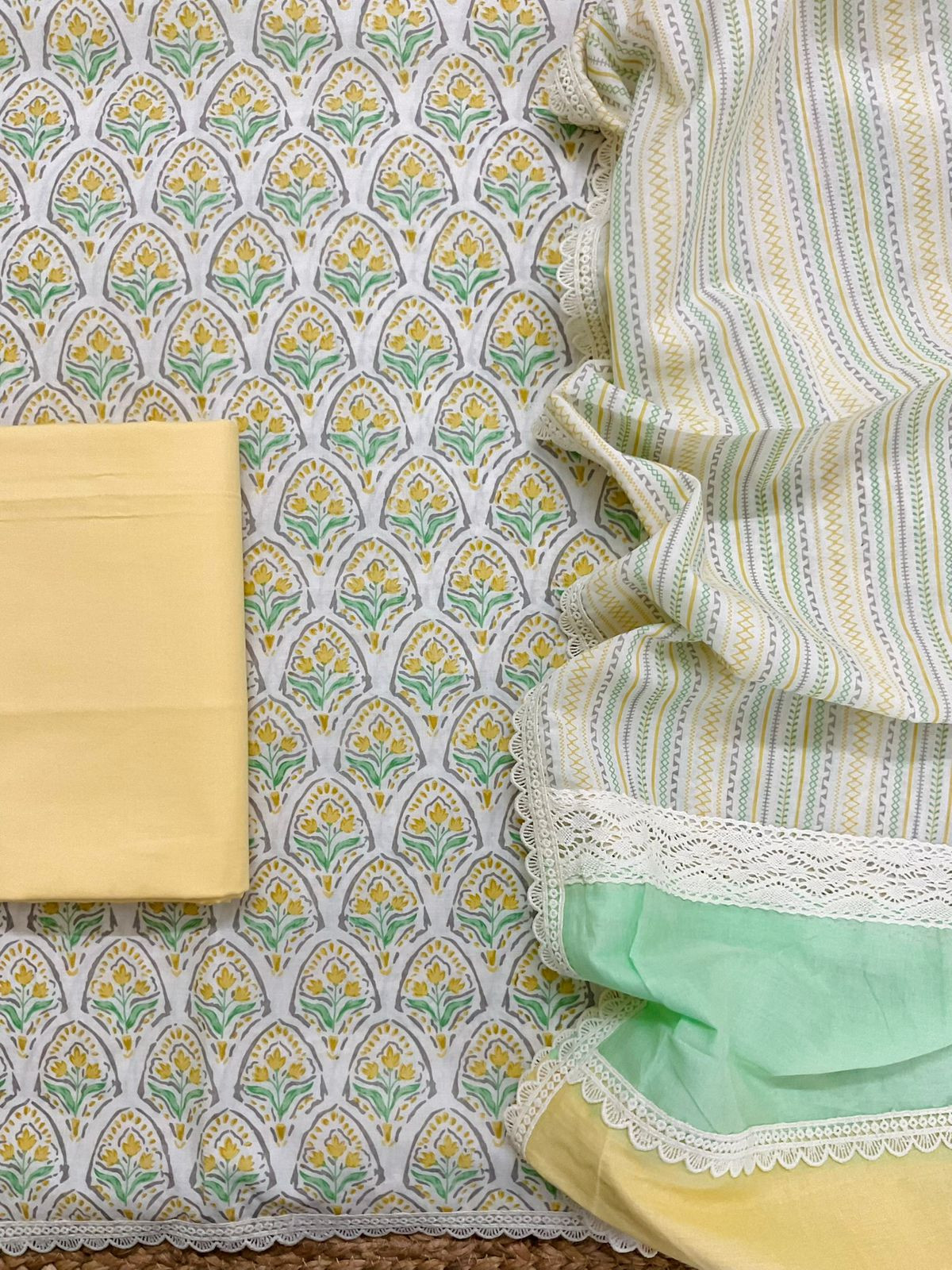 Pure Cotton Printed Embroidered Suit - Offwhite