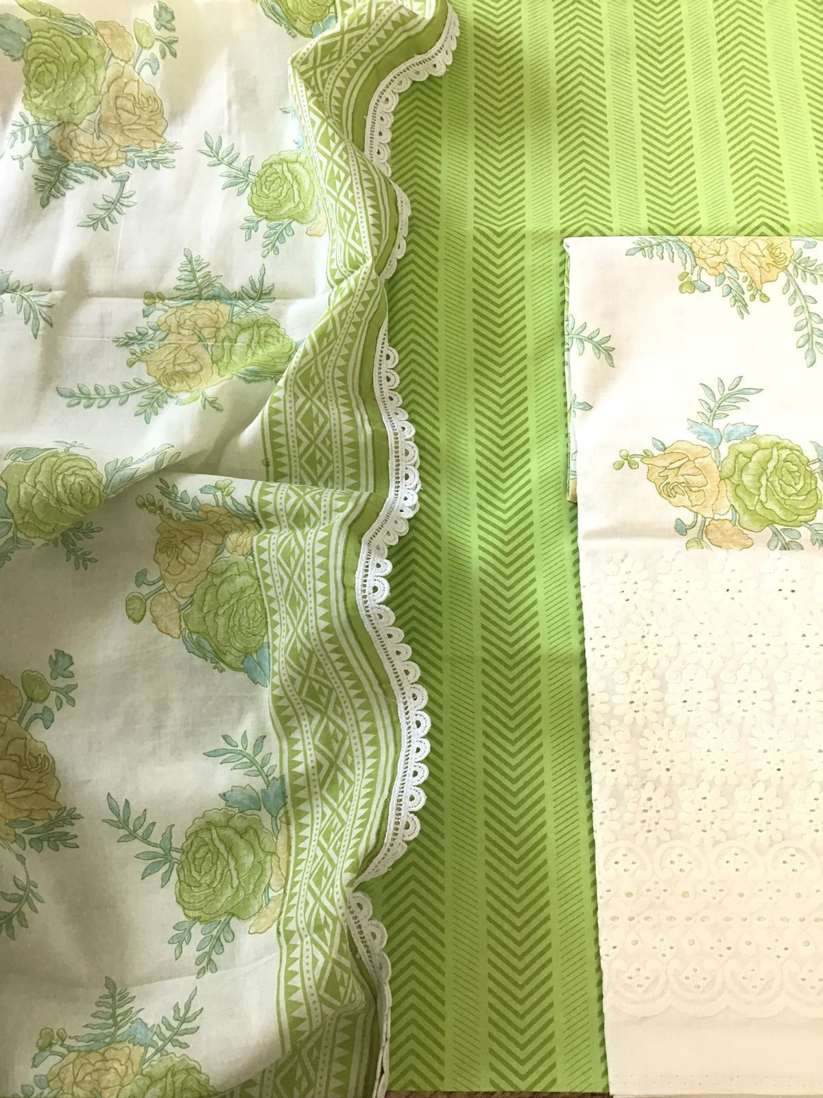 Pure Cotton Printed Embroidered Suit - Green