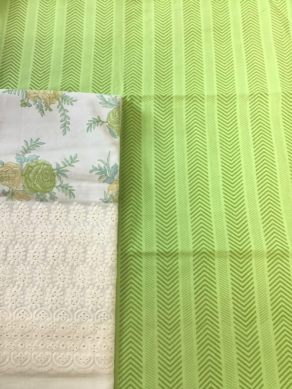 Pure Cotton Printed Embroidered Suit - Green