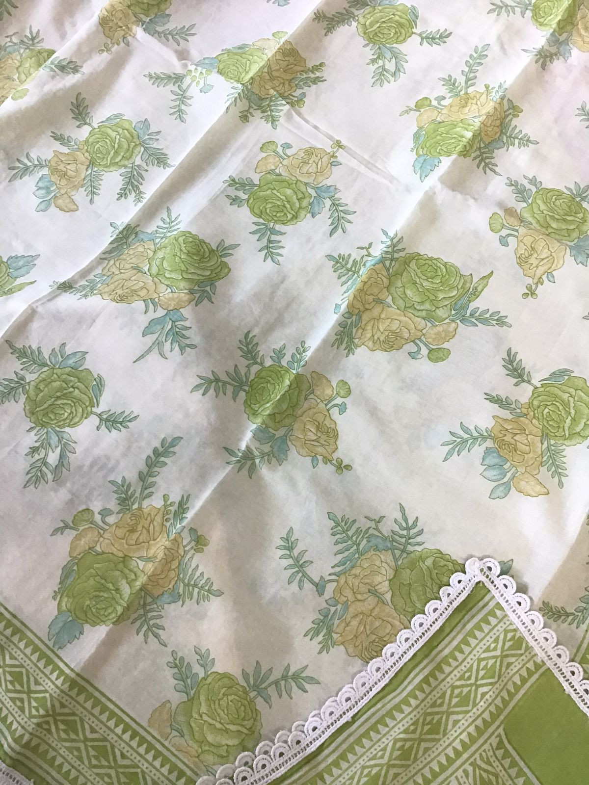 Pure Cotton Printed Embroidered Suit - Green