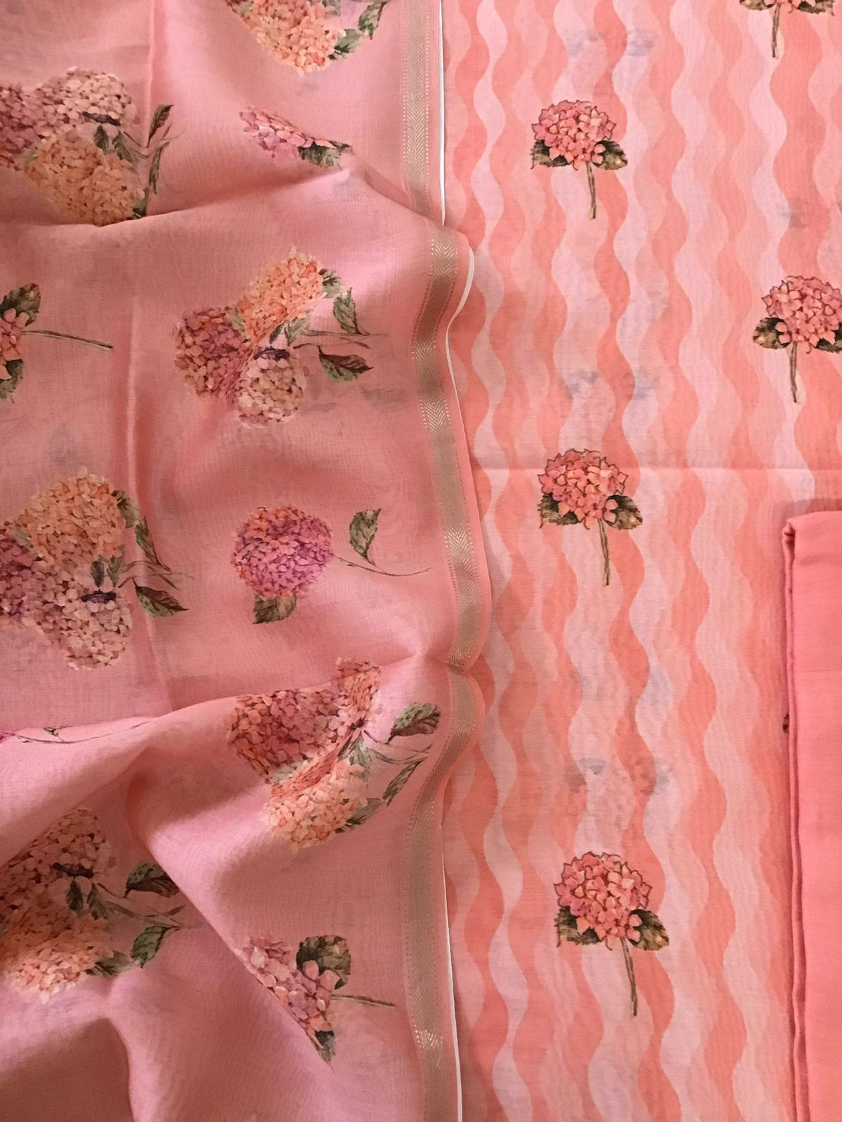 Pure Maheshwari Printed Suit - Peach