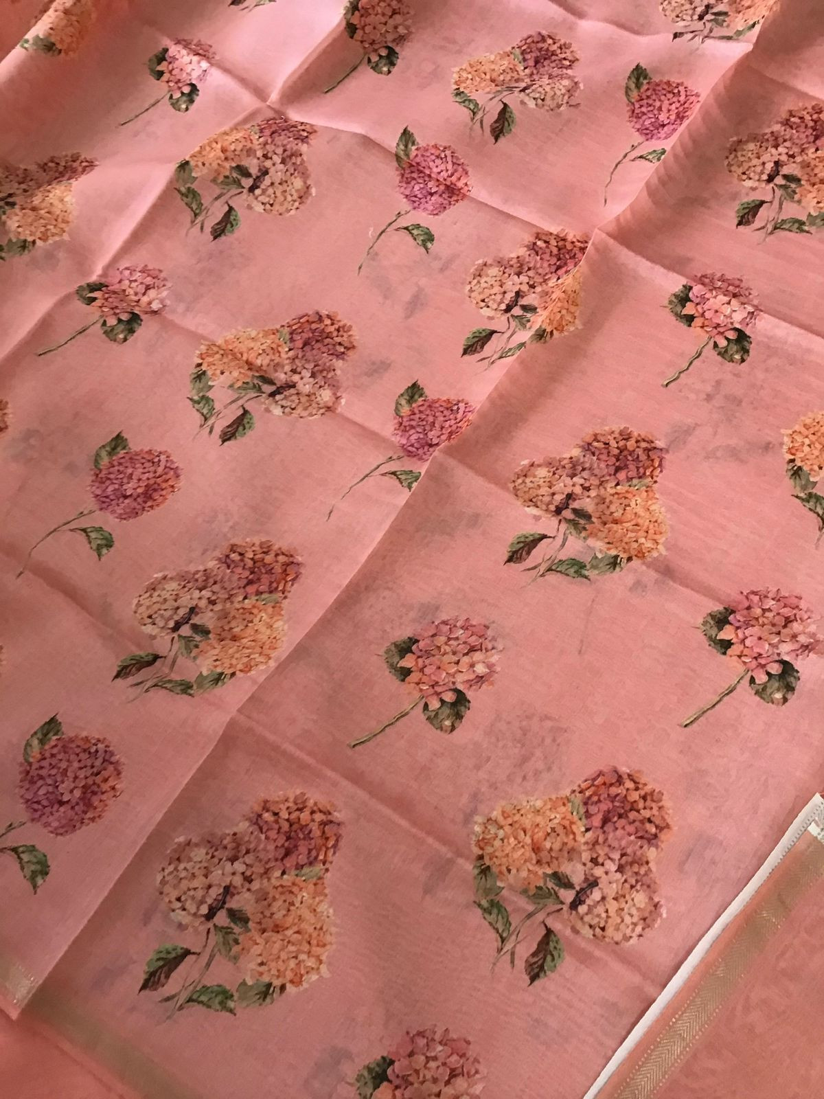 Pure Maheshwari Printed Suit - Peach