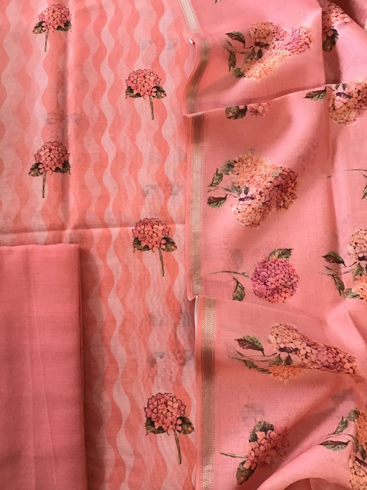 Pure Maheshwari Printed Suit - Peach