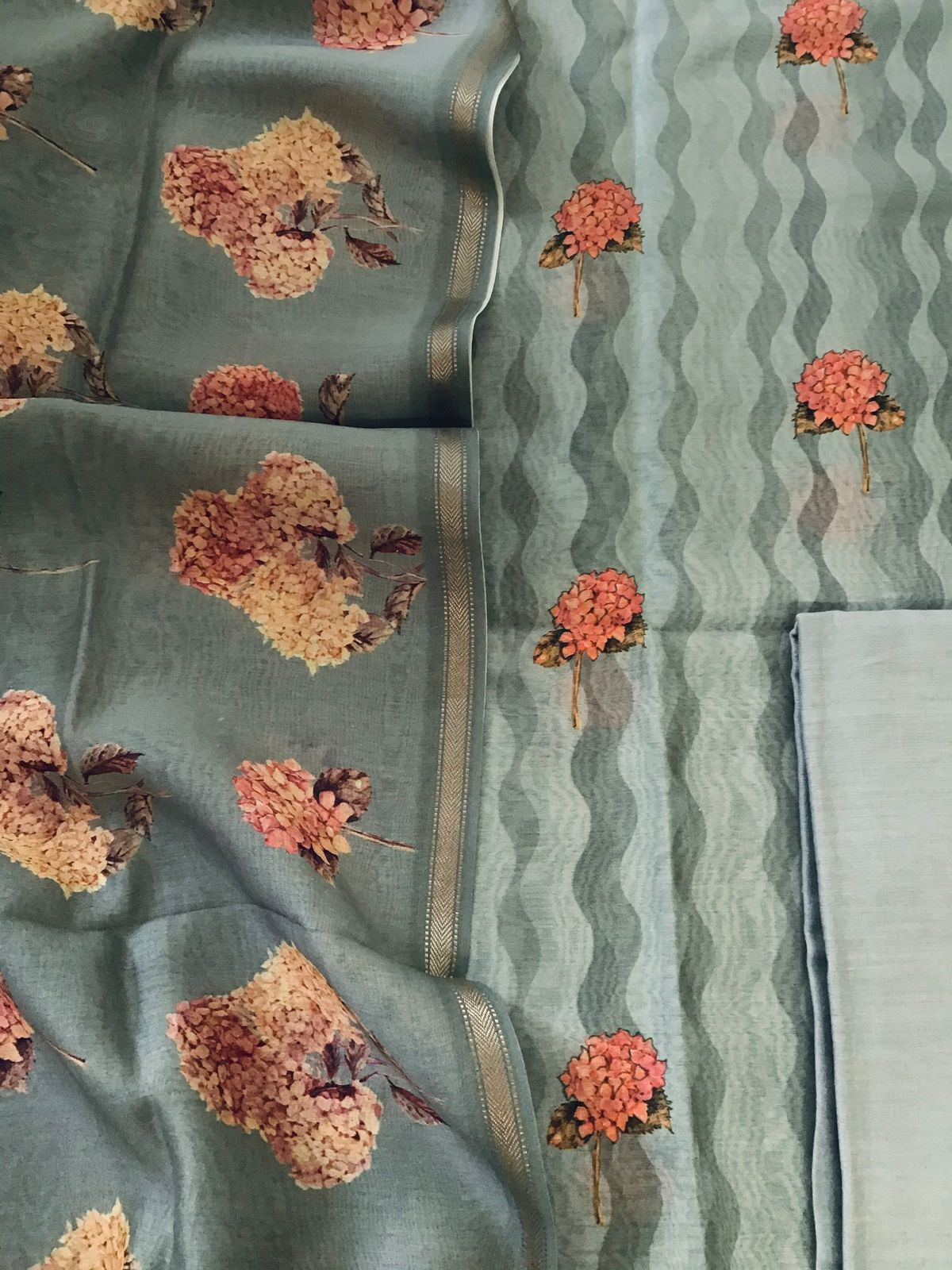 Pure Maheshwari Printed Suit - Grey