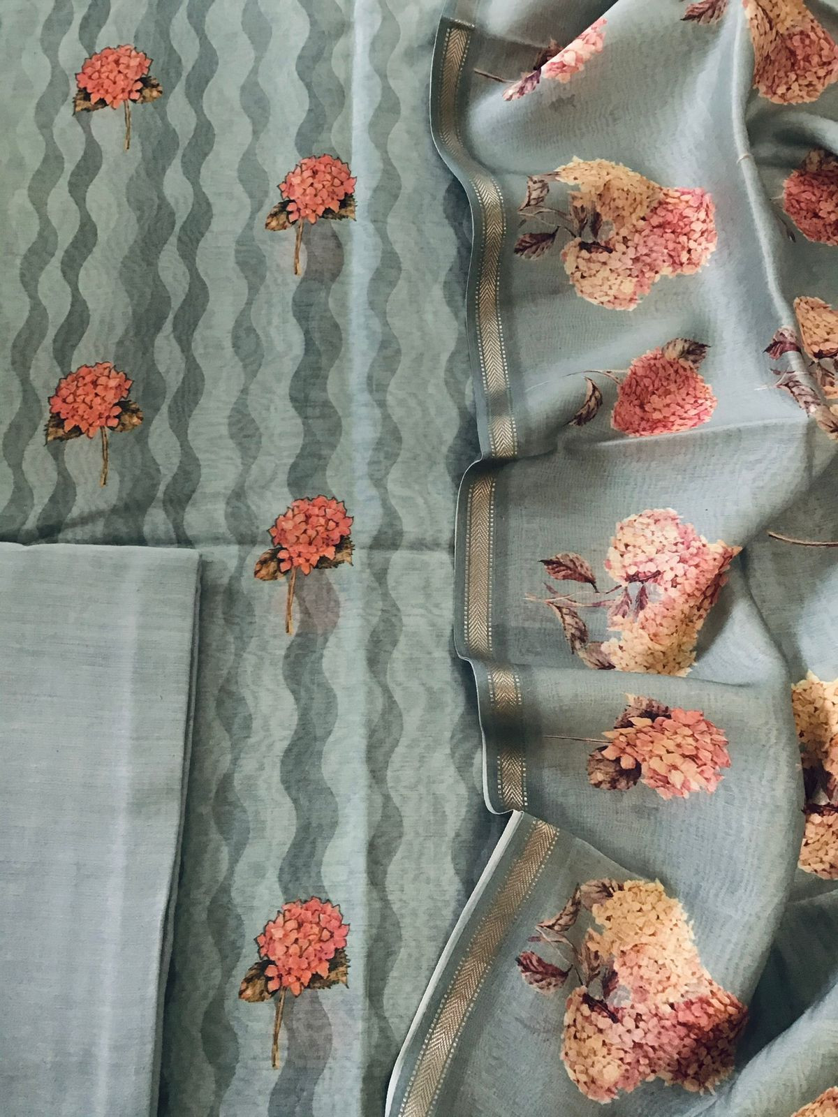 Pure Maheshwari Printed Suit - Grey