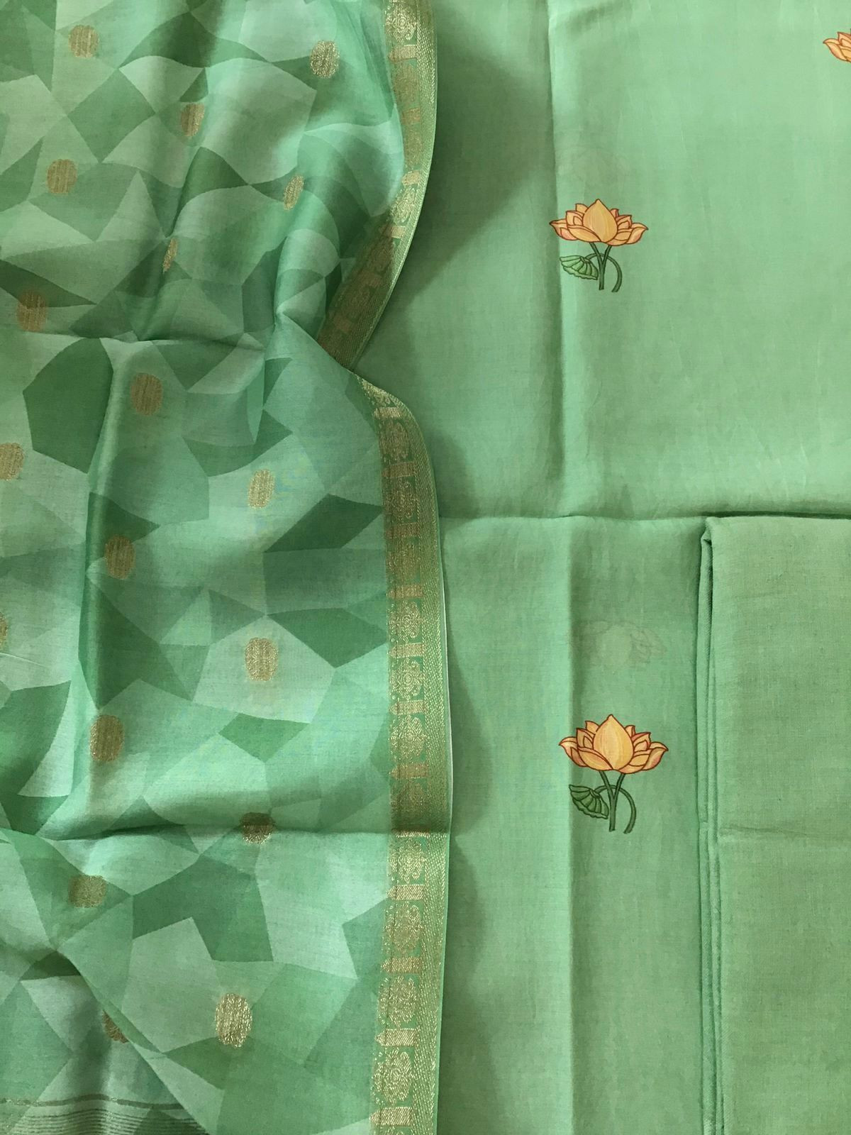 Pure Maheshwari Printed Suit - Green
