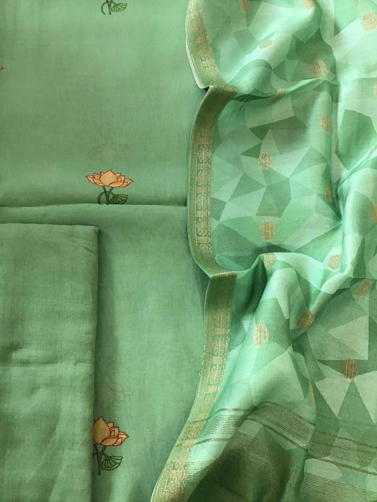 Pure Maheshwari Printed Suit - Green