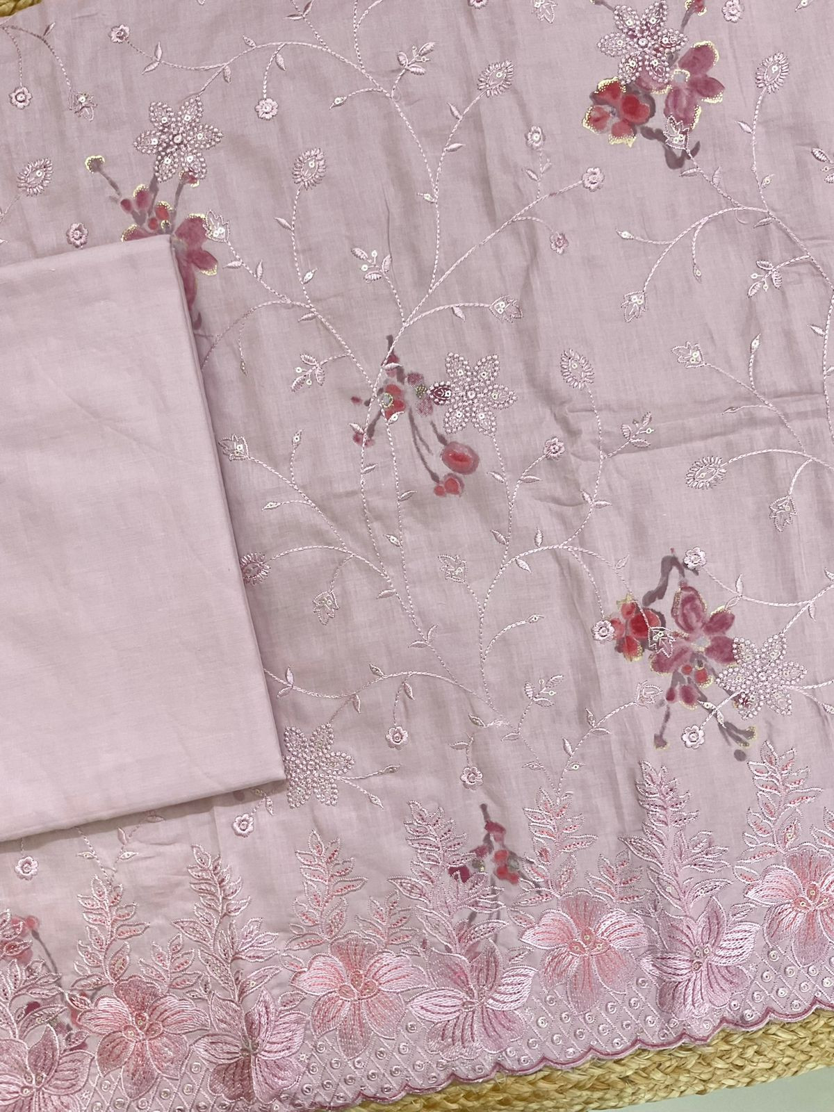 Pure Cotton Printed Embroidered Suit - Onion Pink