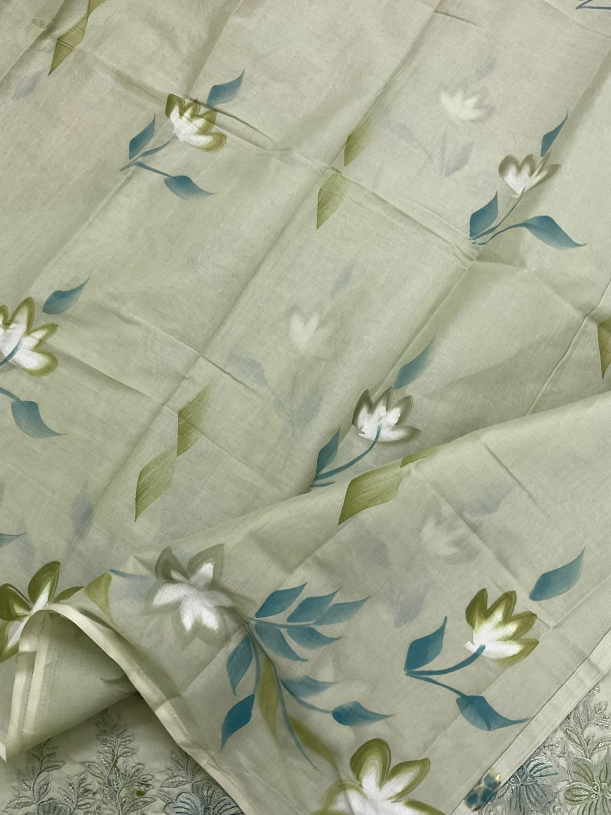 Pure Cotton Printed Embroidered Suit - Green