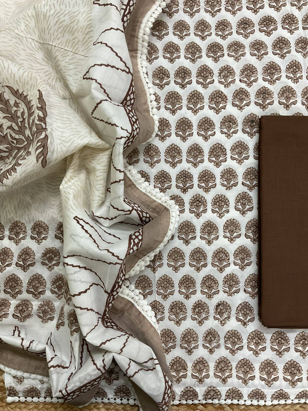 Pure Cotton Printed Suit - White