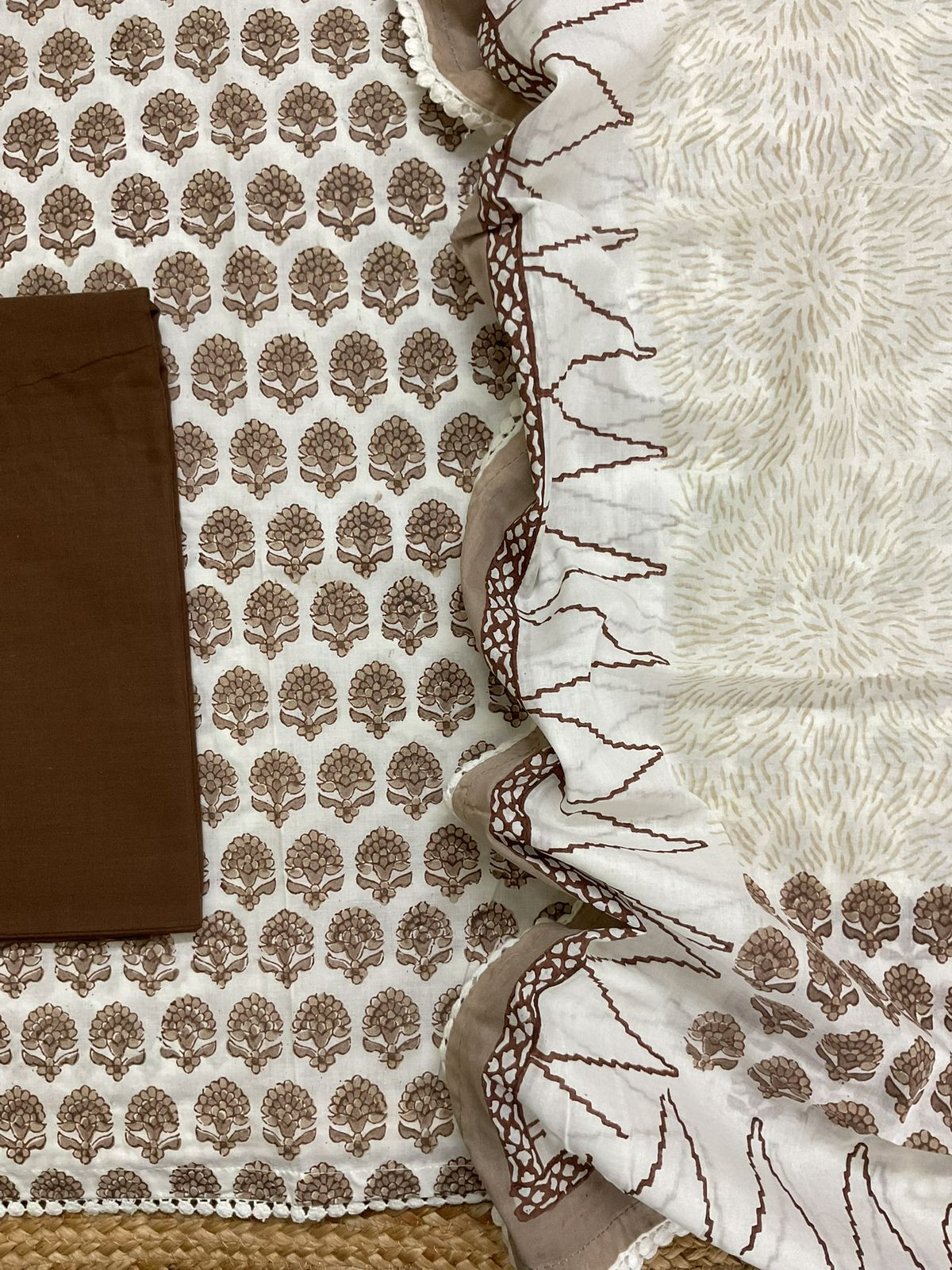 Pure Cotton Printed Suit - White