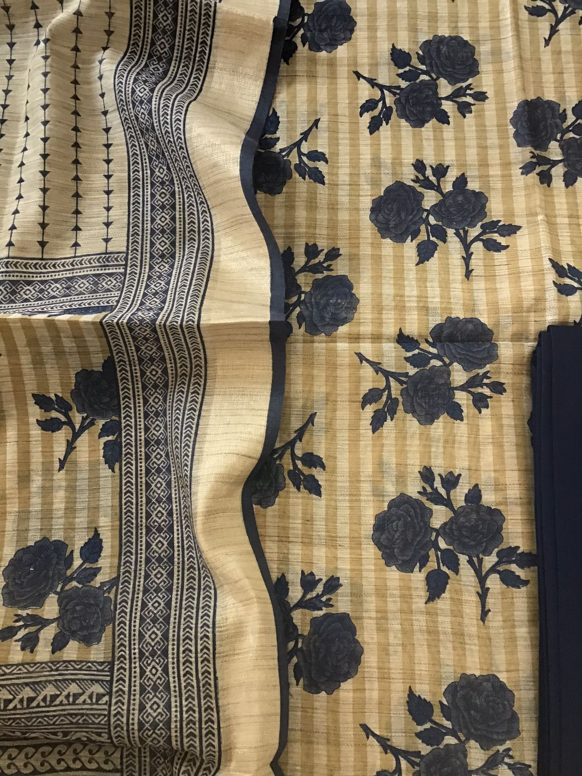 Soft Fine Slub Chanderi Printed Suit - Beige