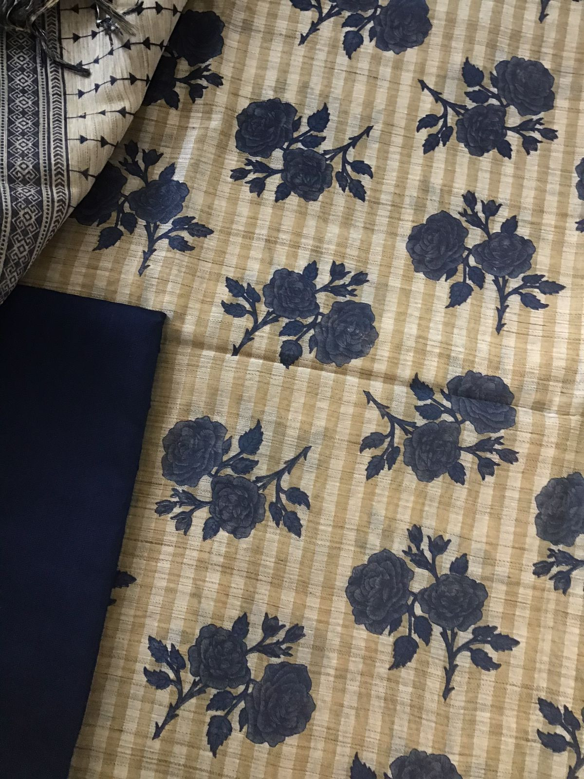 Soft Fine Slub Chanderi Printed Suit - Beige