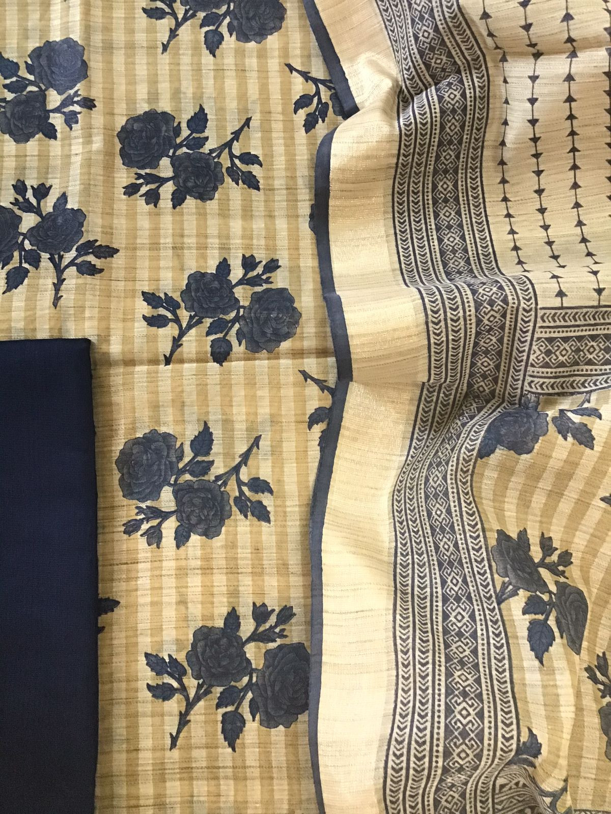 Soft Fine Slub Chanderi Printed Suit - Beige