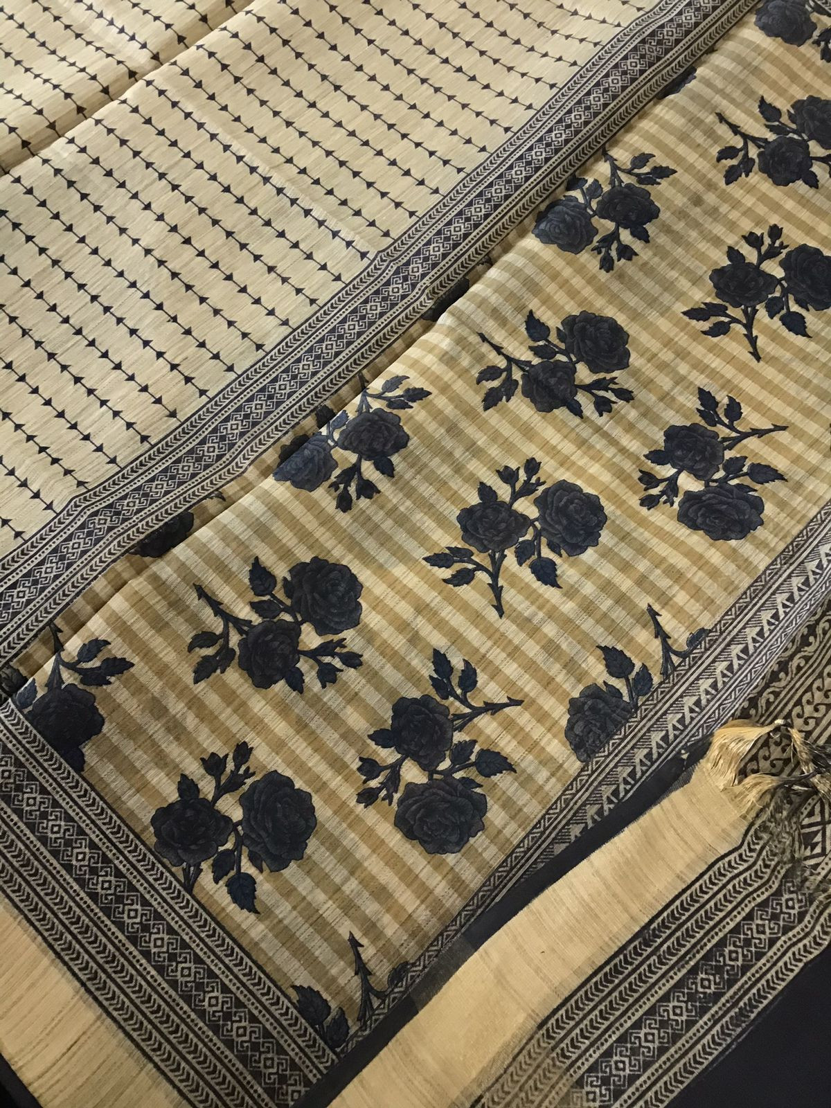 Soft Fine Slub Chanderi Printed Suit - Beige