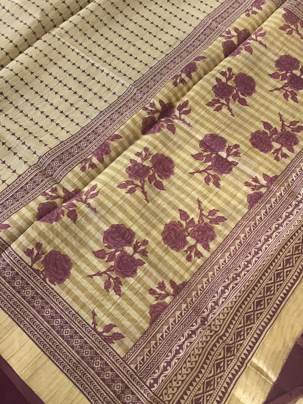 Soft Fine Slub Chanderi Printed Suit - Beige