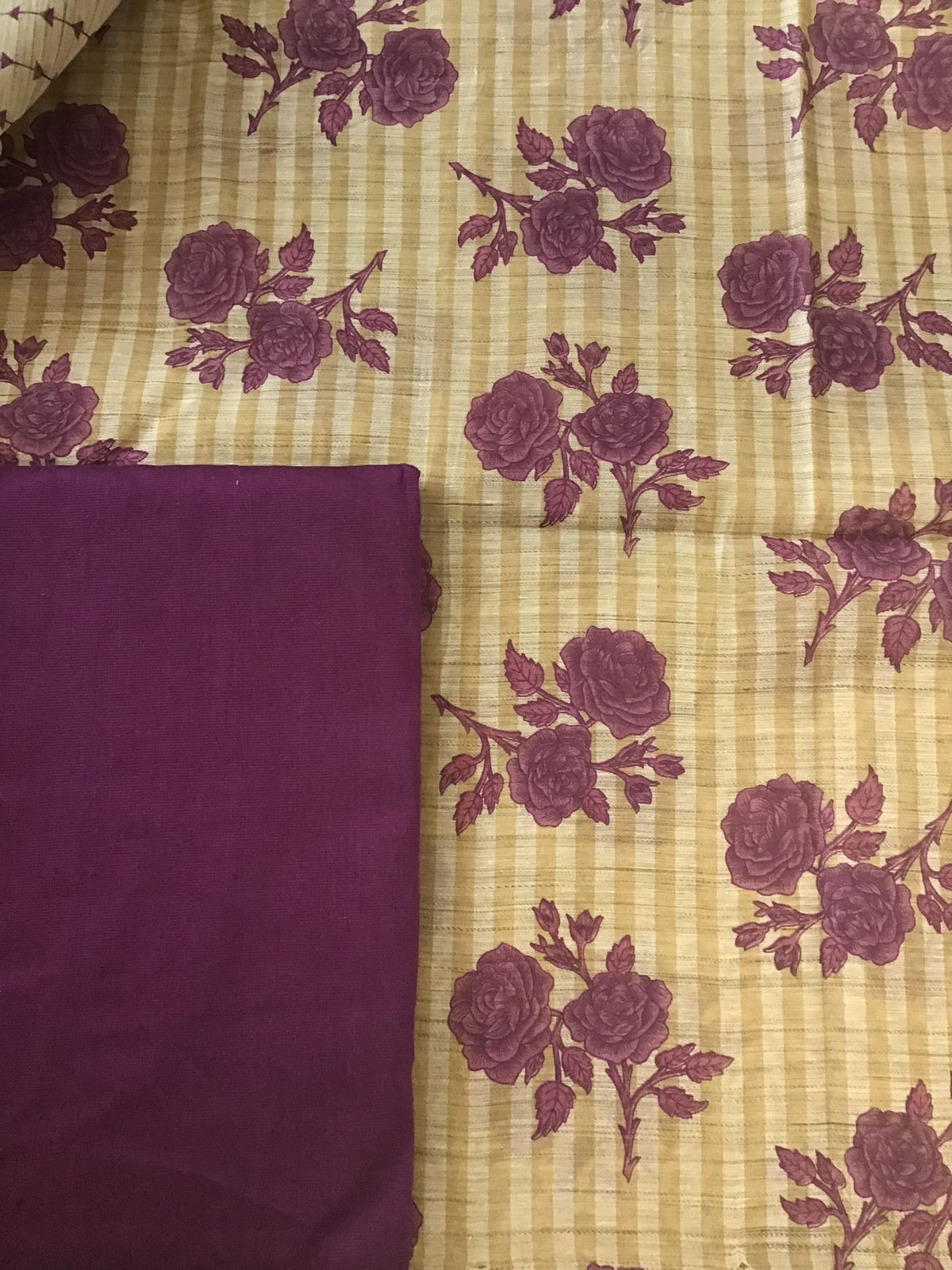 Soft Fine Slub Chanderi Printed Suit - Beige