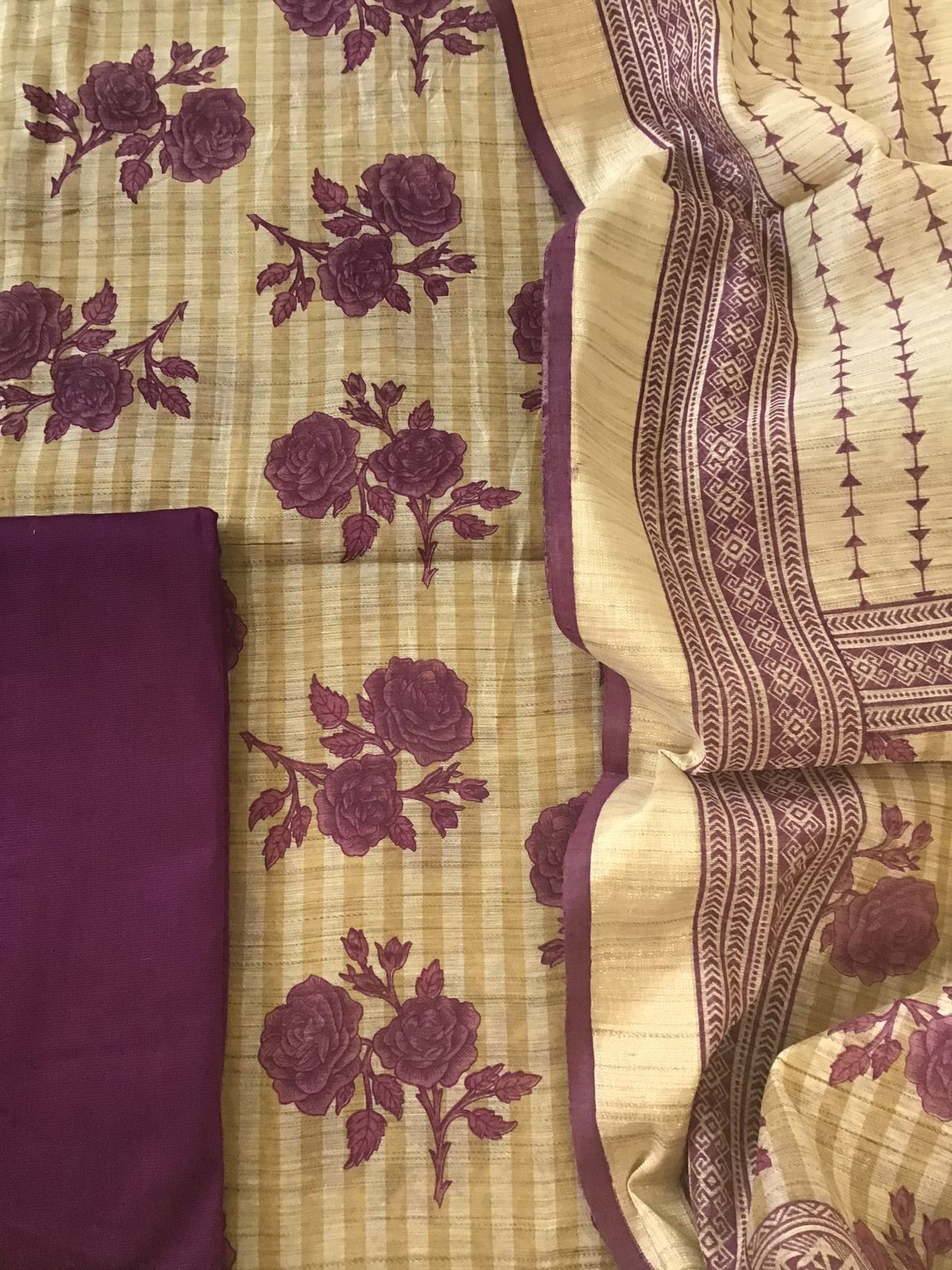 Soft Fine Slub Chanderi Printed Suit - Beige