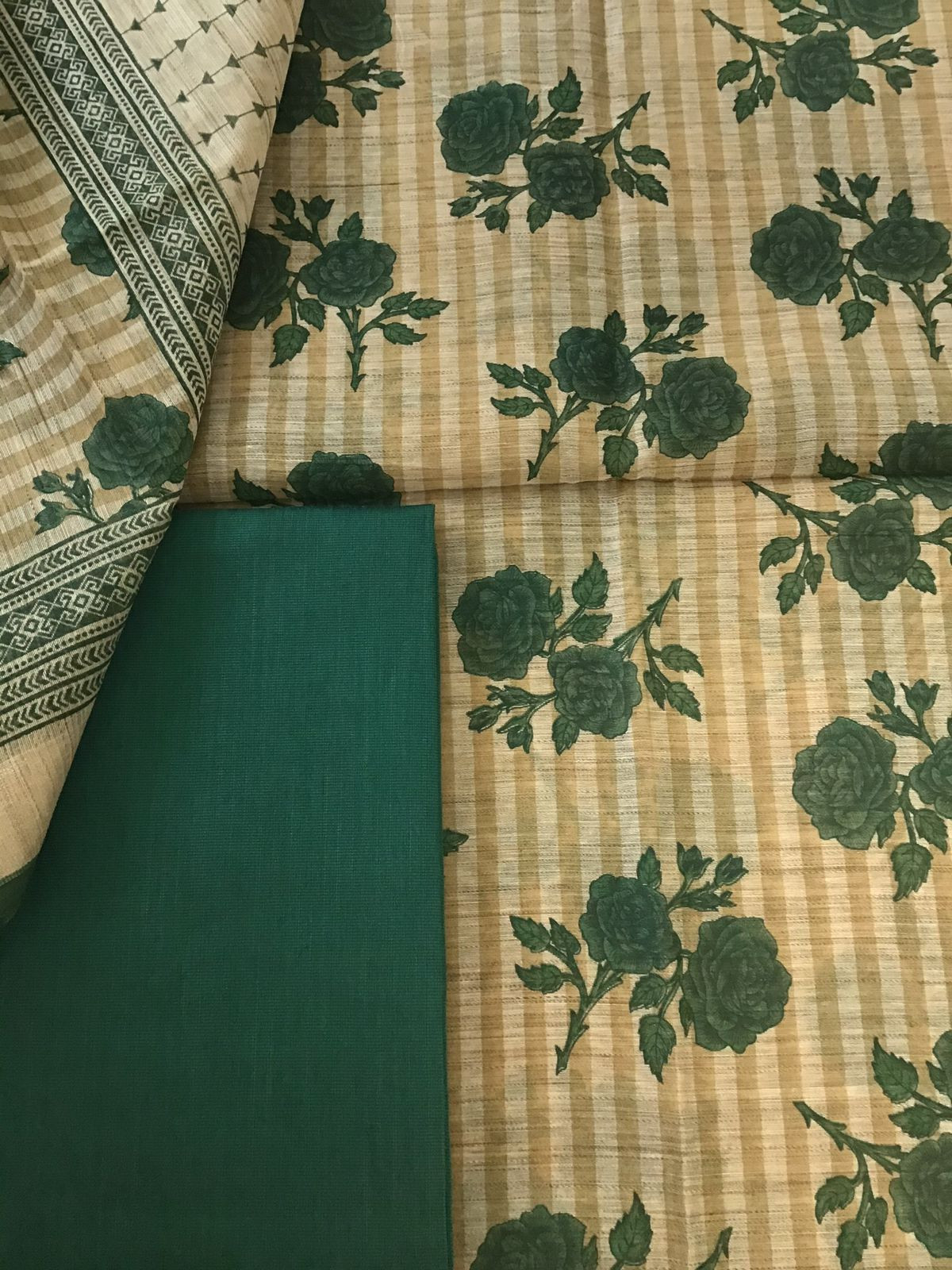 Soft Fine Slub Chanderi Printed Suit - Beige