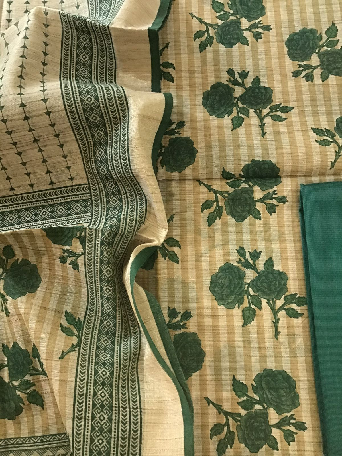 Soft Fine Slub Chanderi Printed Suit - Beige