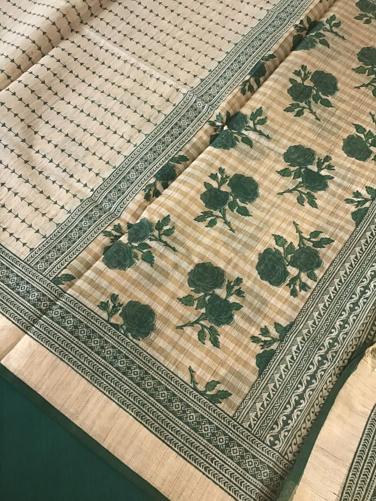 Soft Fine Slub Chanderi Printed Suit - Beige