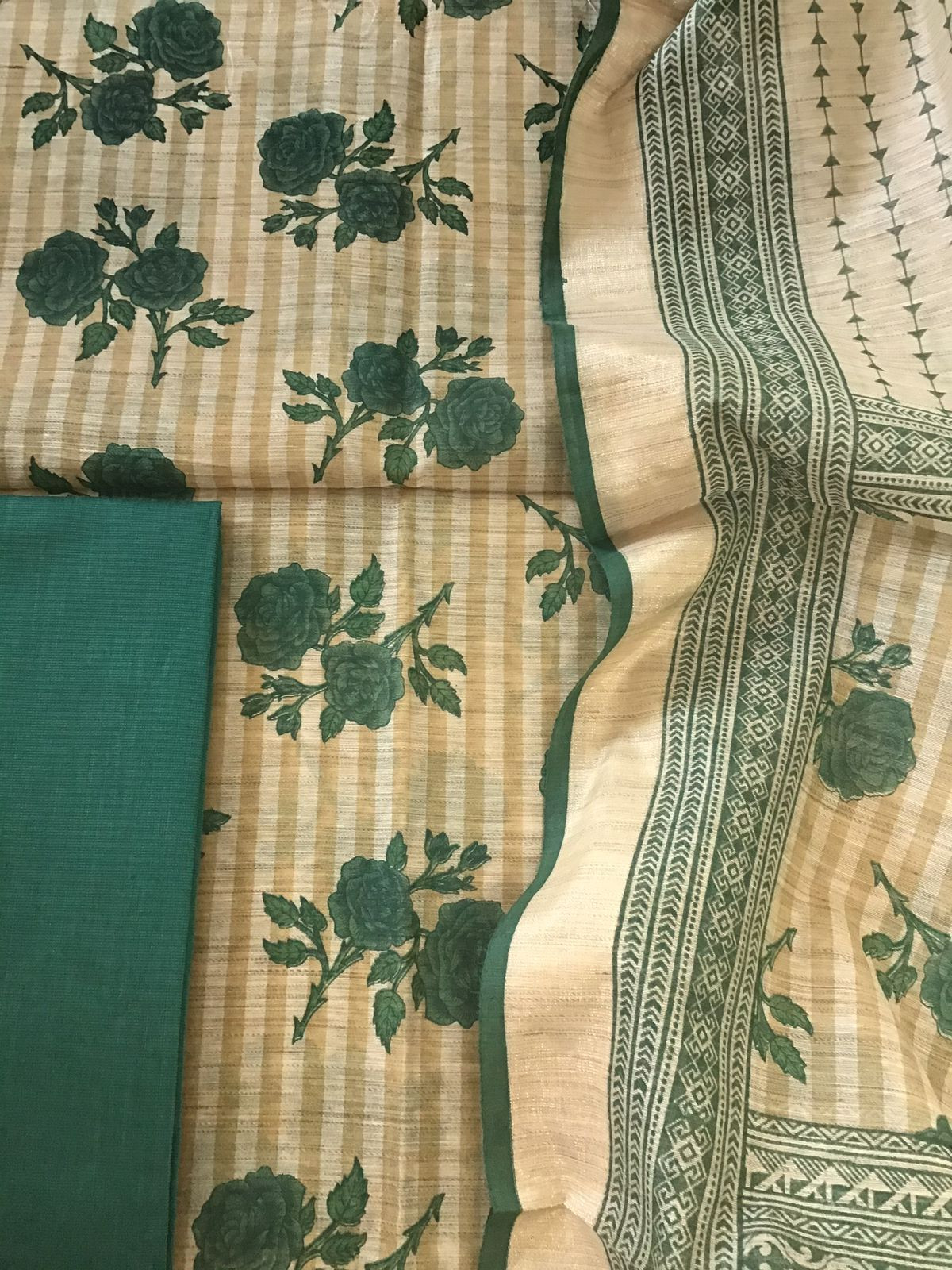 Soft Fine Slub Chanderi Printed Suit - Beige