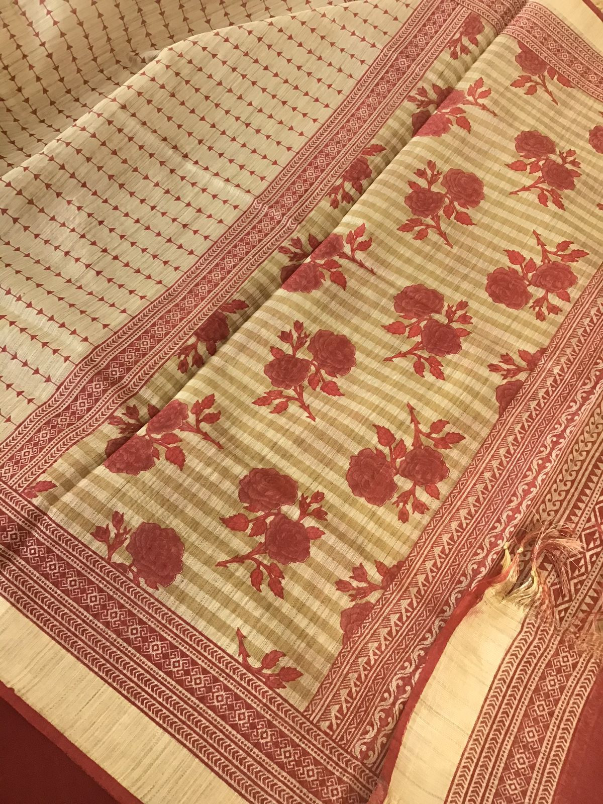 Soft Fine Slub Chanderi Printed Suit - Beige