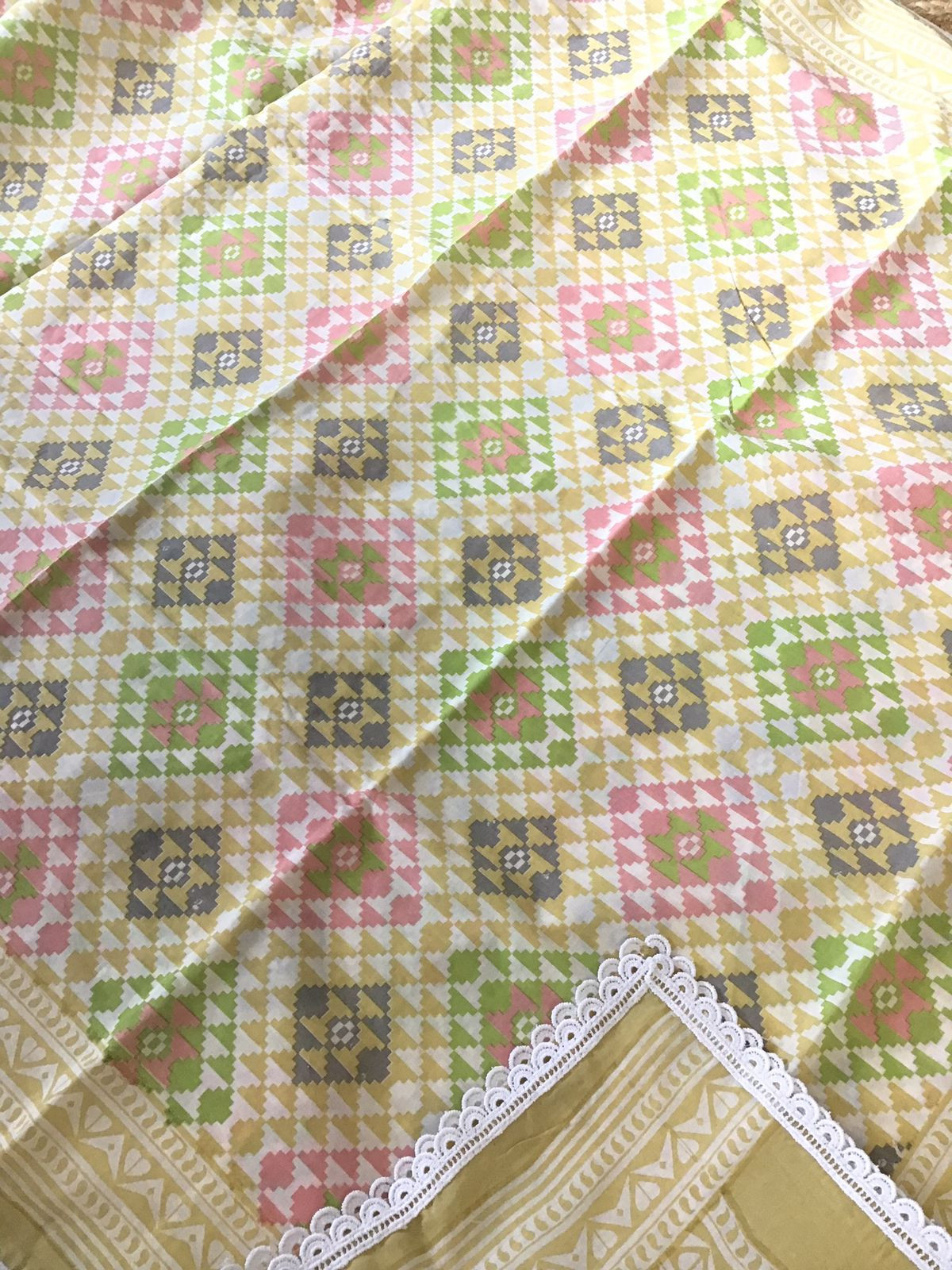 Pure Cotton Printed Embroidered Suit - Yellow