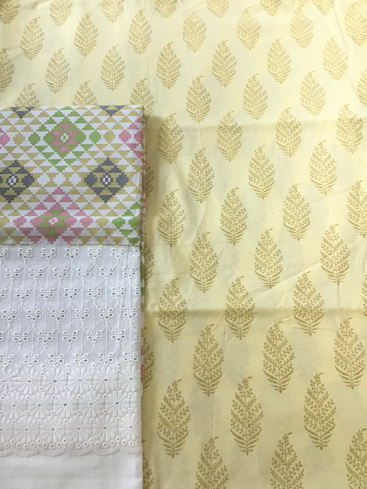 Pure Cotton Printed Embroidered Suit - Yellow