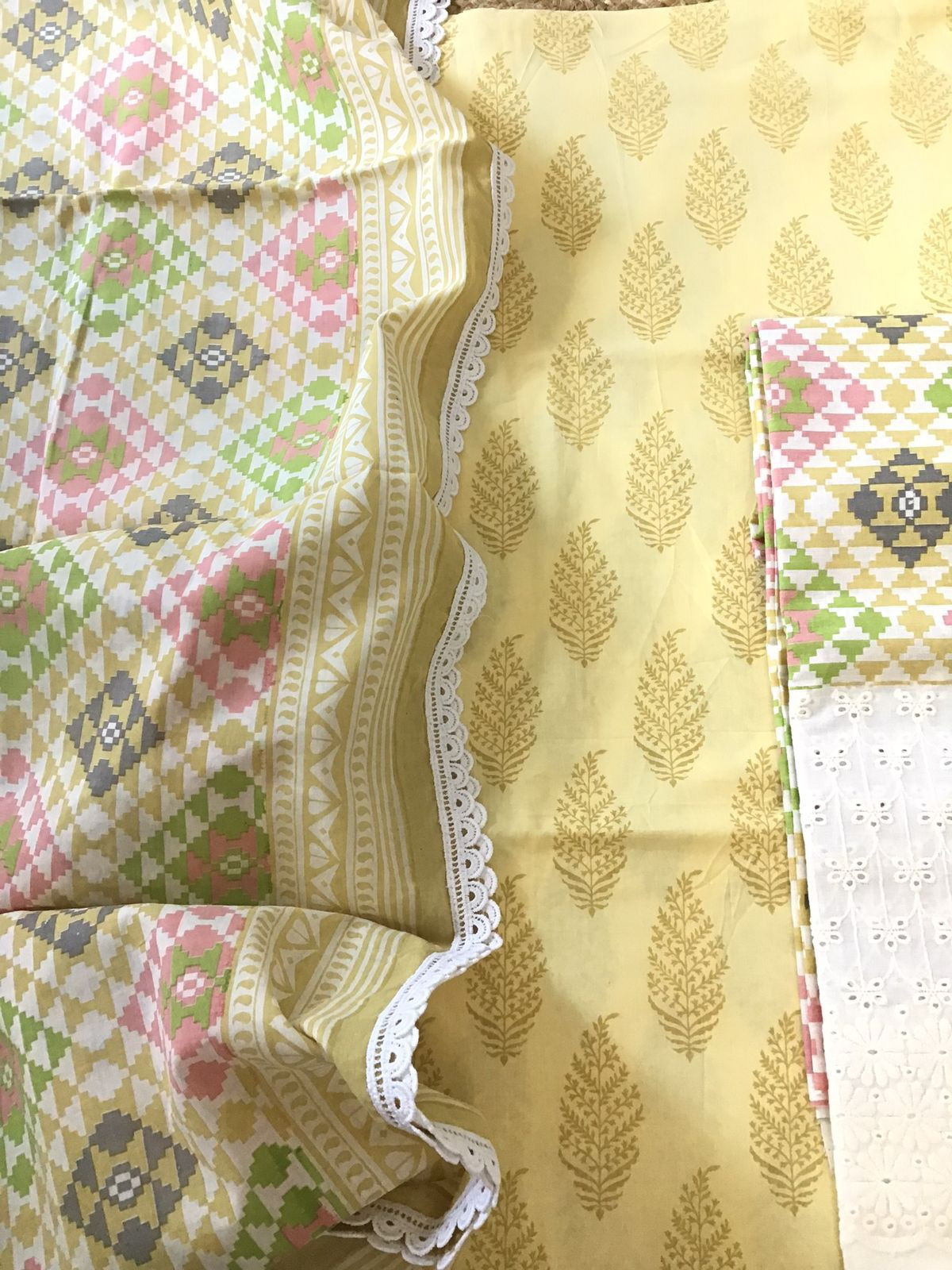 Pure Cotton Printed Embroidered Suit - Yellow