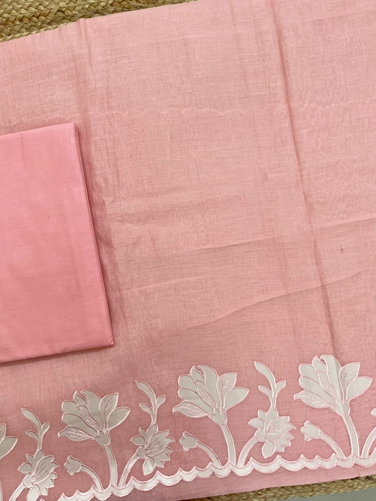 Pure Mul Chanderi Embroidered Suit - Peach