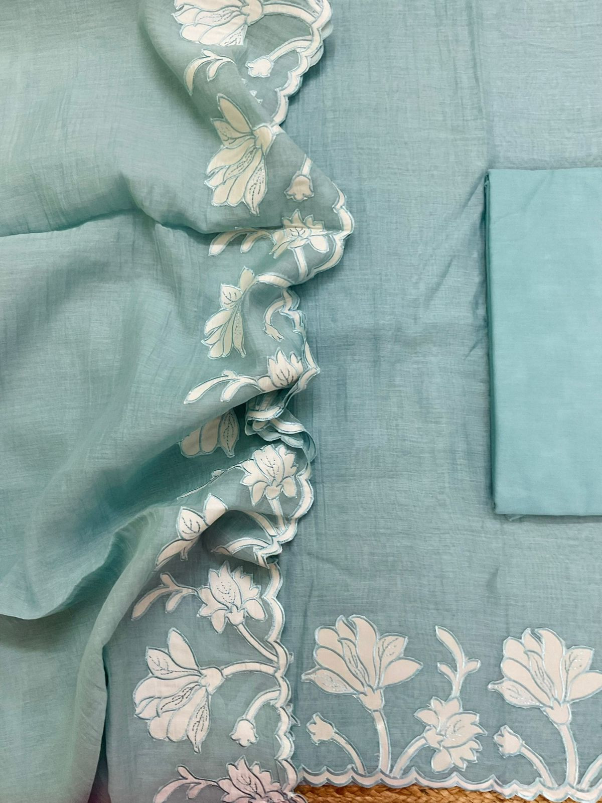 Pure Mul Chanderi Embroidered Suit - Blue