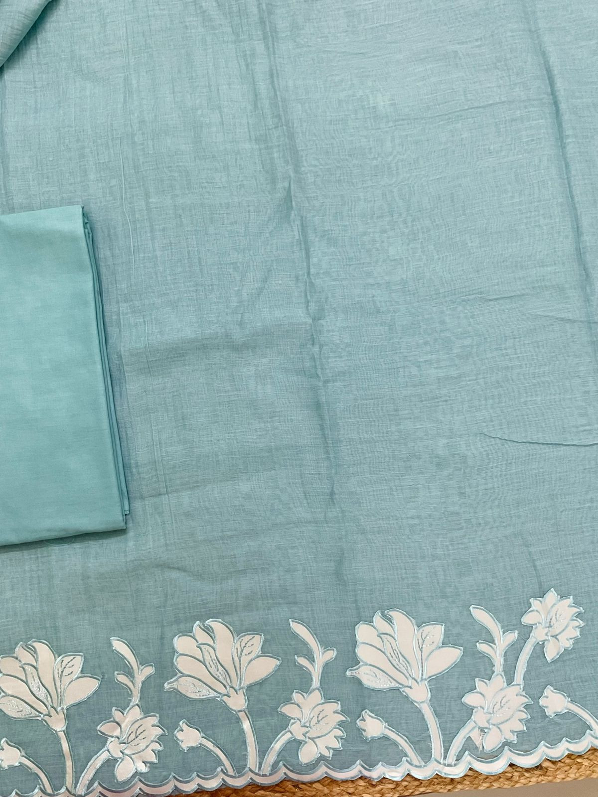 Pure Mul Chanderi Embroidered Suit - Blue