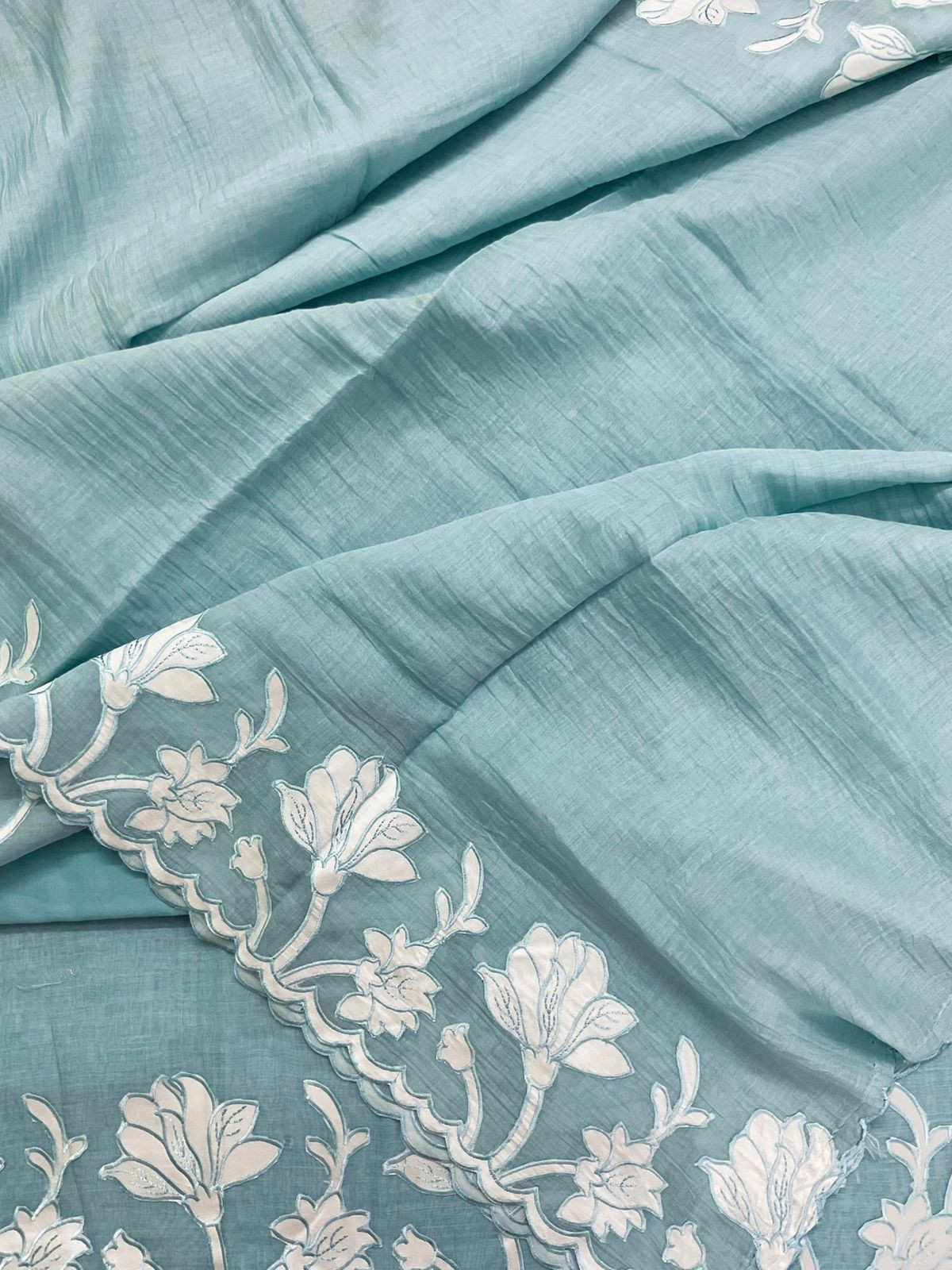 Pure Mul Chanderi Embroidered Suit - Blue