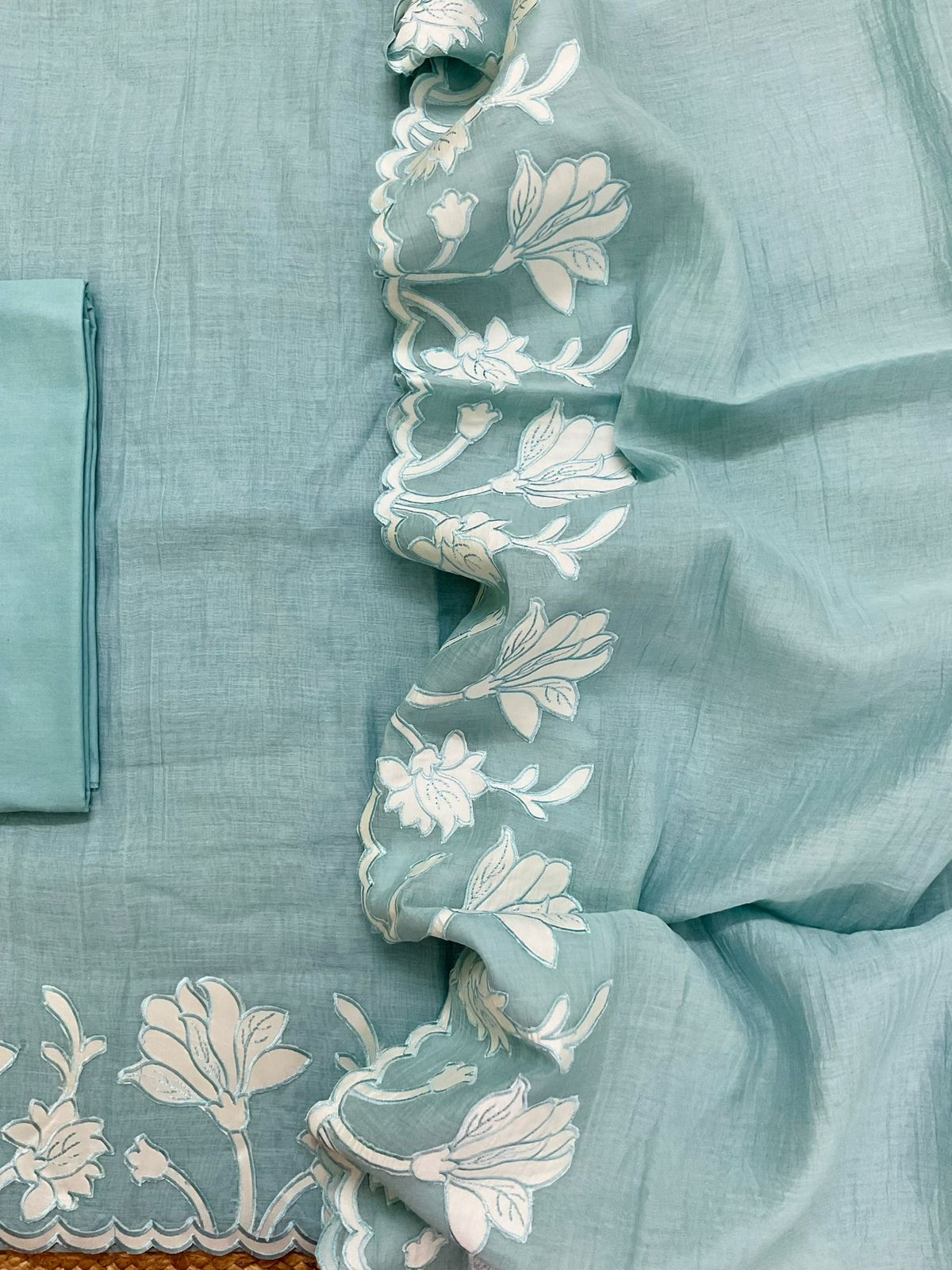 Pure Mul Chanderi Embroidered Suit - Blue