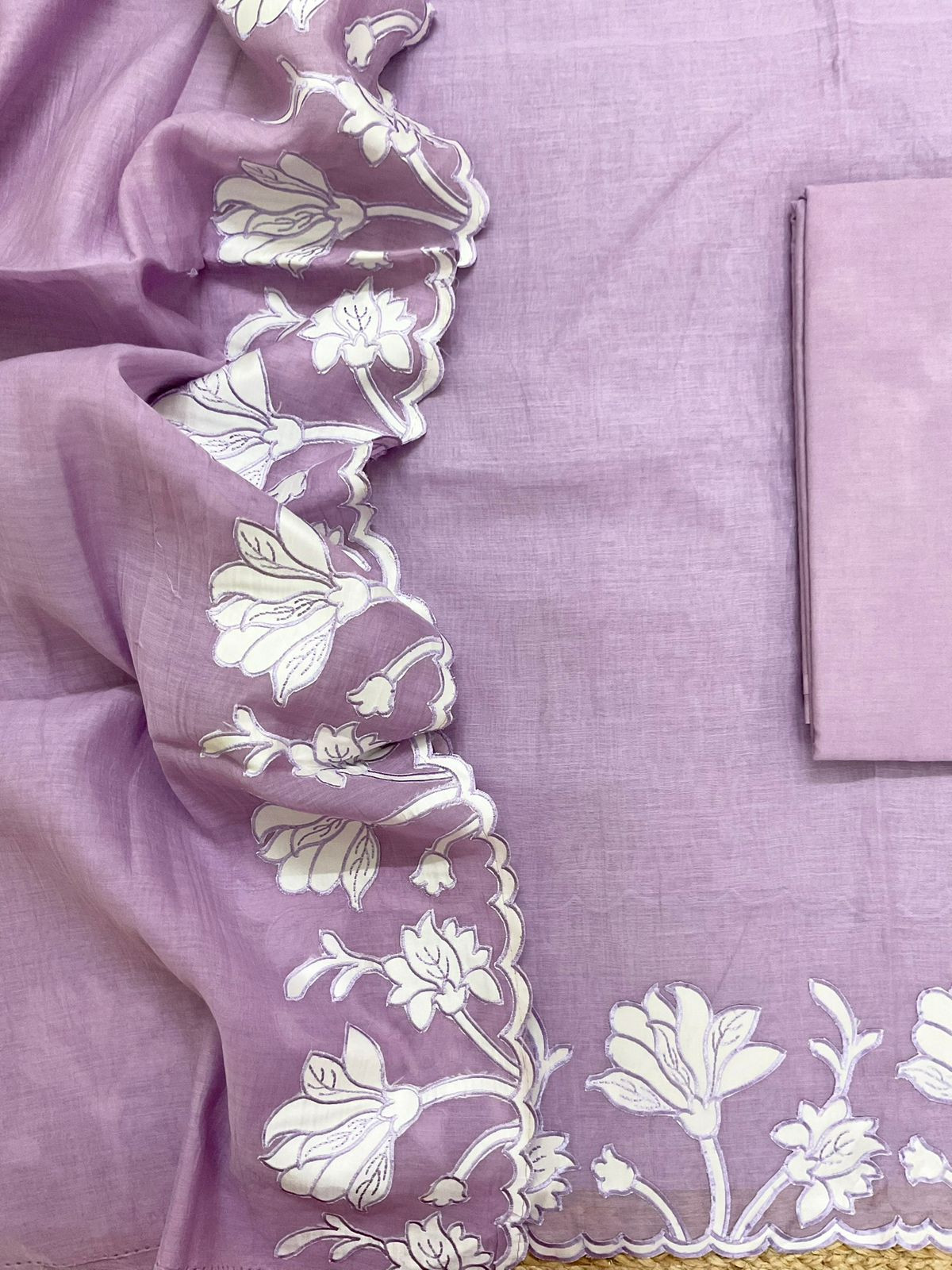 Pure Mul Chanderi Embroidered Suit - Lavender