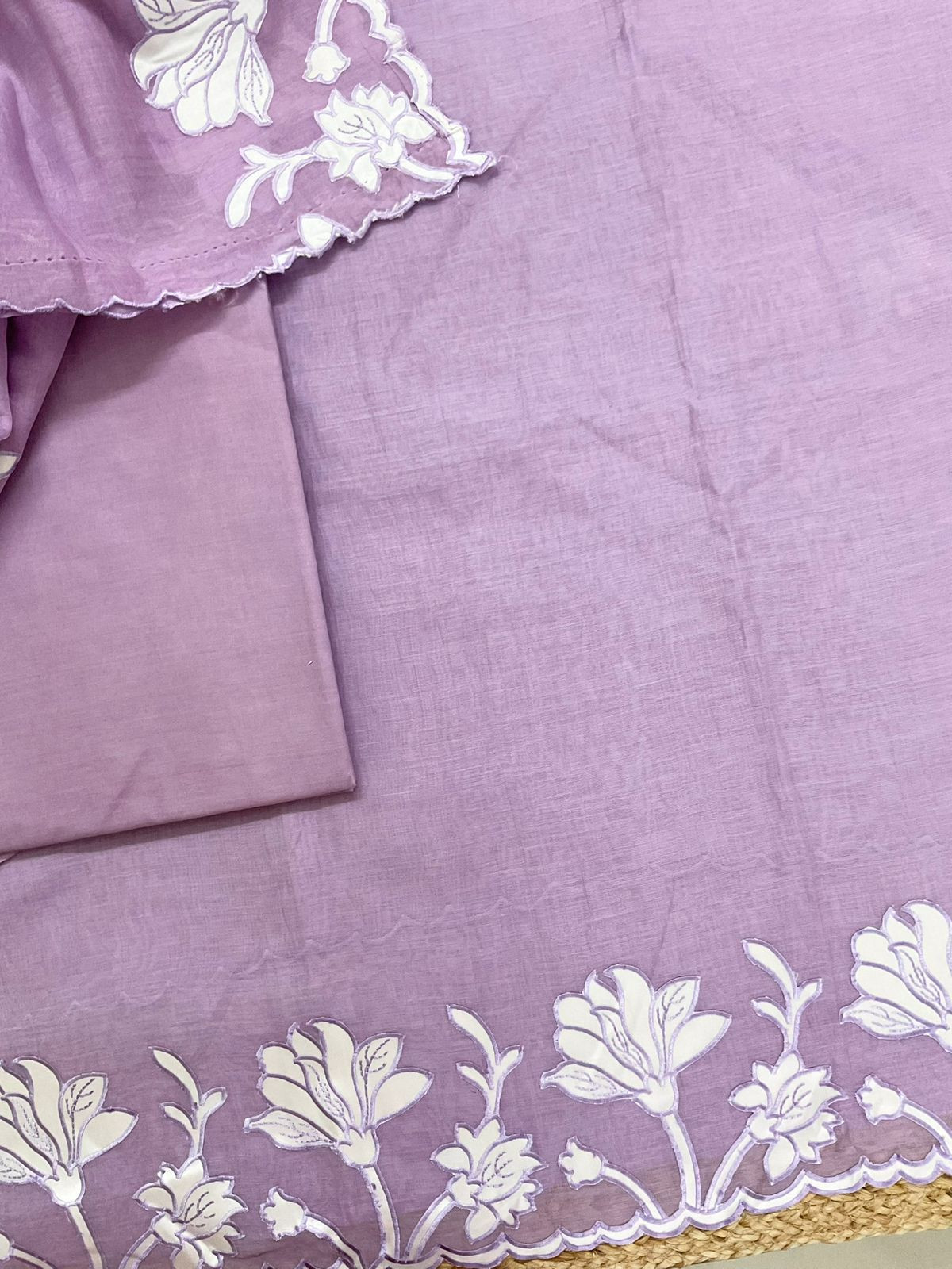 Pure Mul Chanderi Embroidered Suit - Lavender