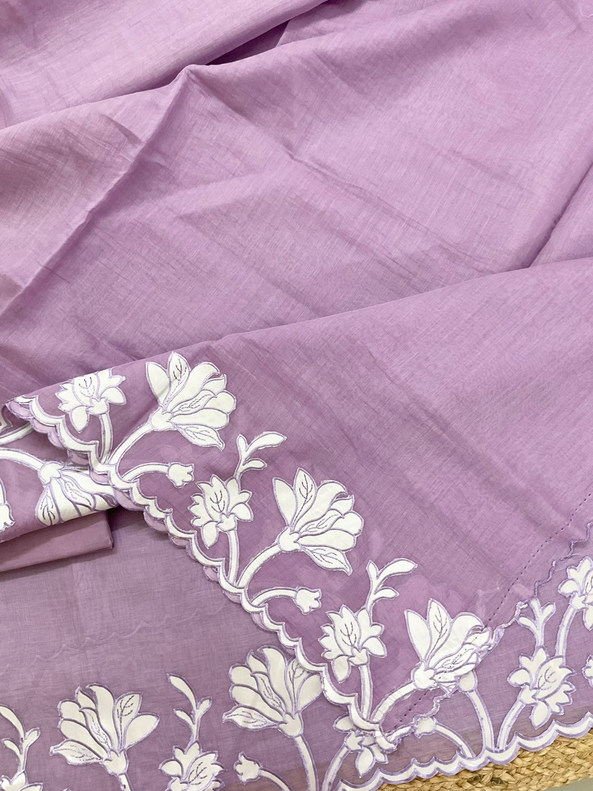 Pure Mul Chanderi Embroidered Suit - Lavender