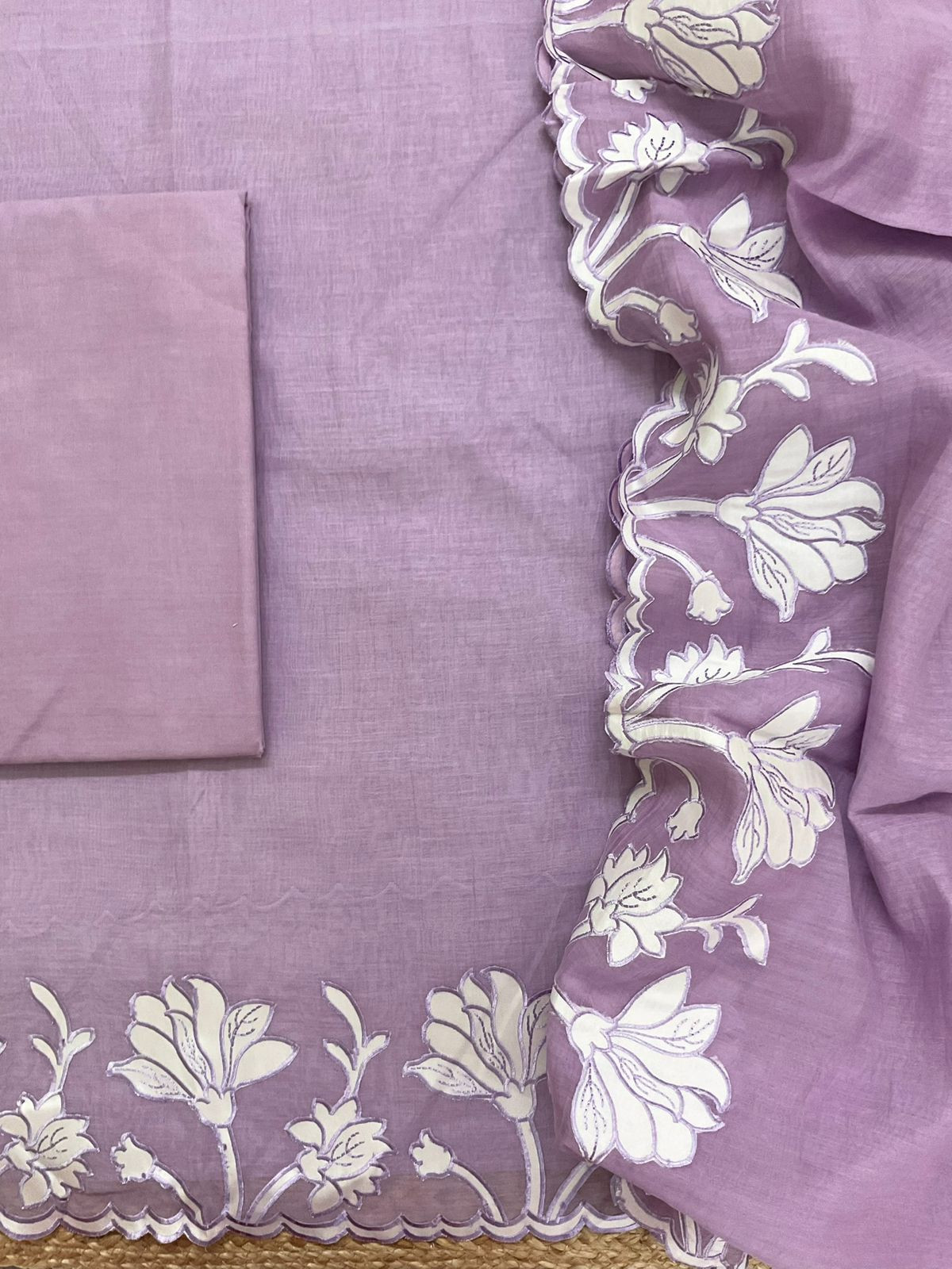 Pure Mul Chanderi Embroidered Suit - Lavender