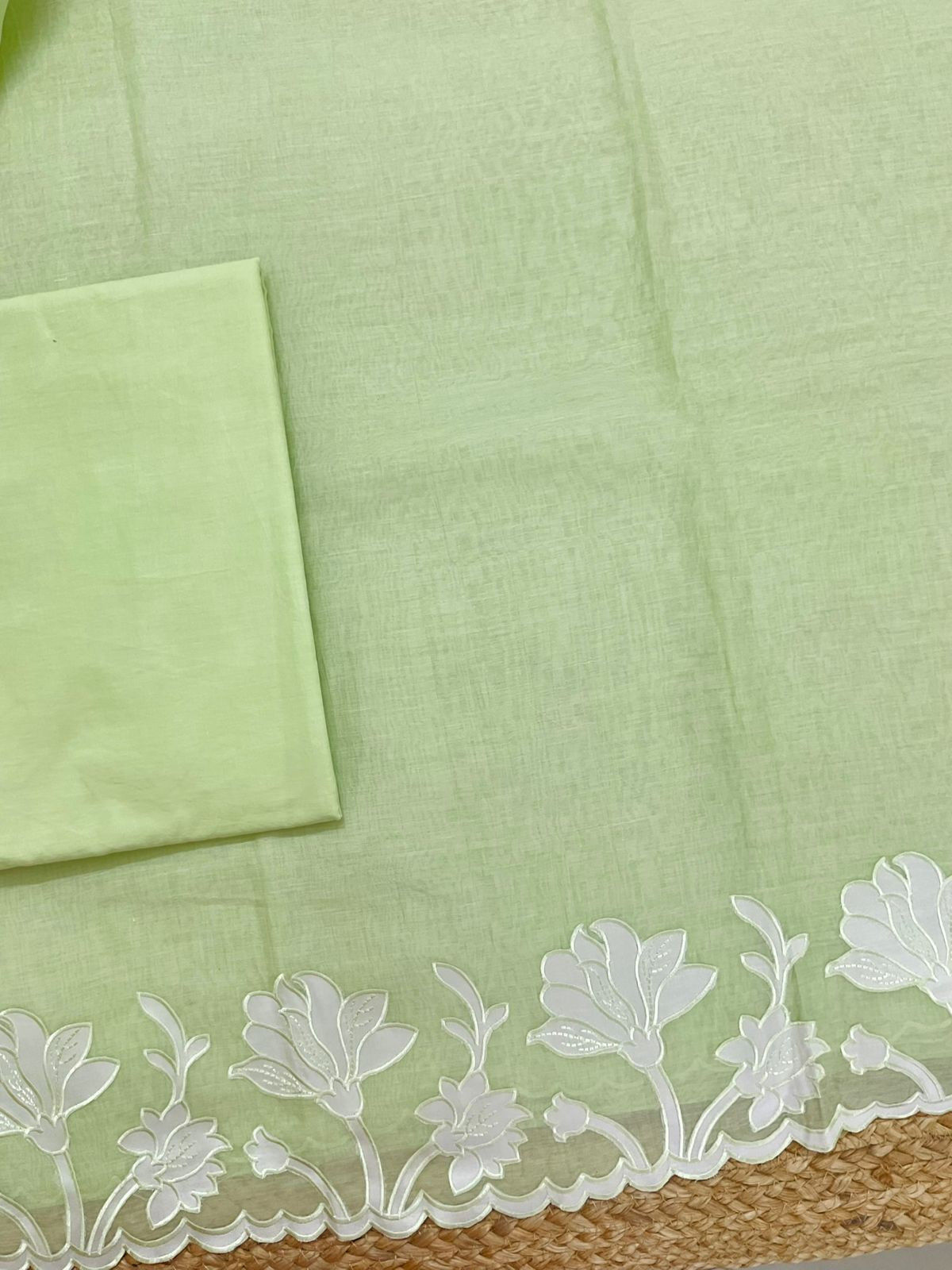 Pure Mul Chanderi Embroidered Suit - Green