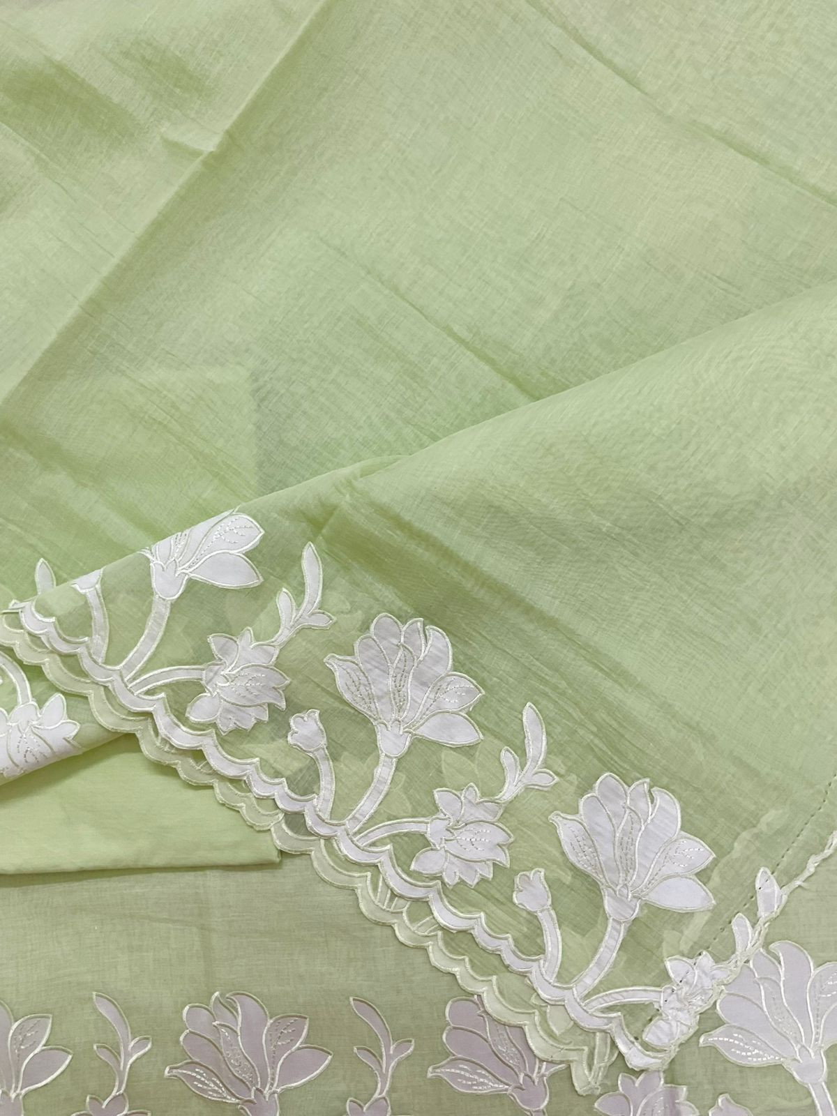 Pure Mul Chanderi Embroidered Suit - Green