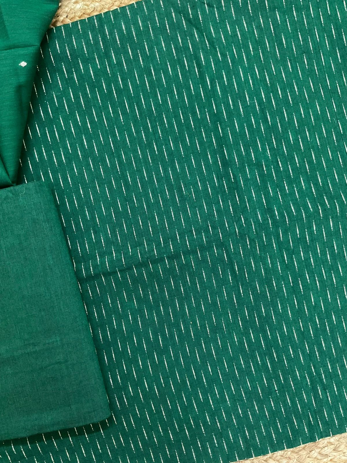 Pure Handloom Cotton Self Weaved Suit - Green